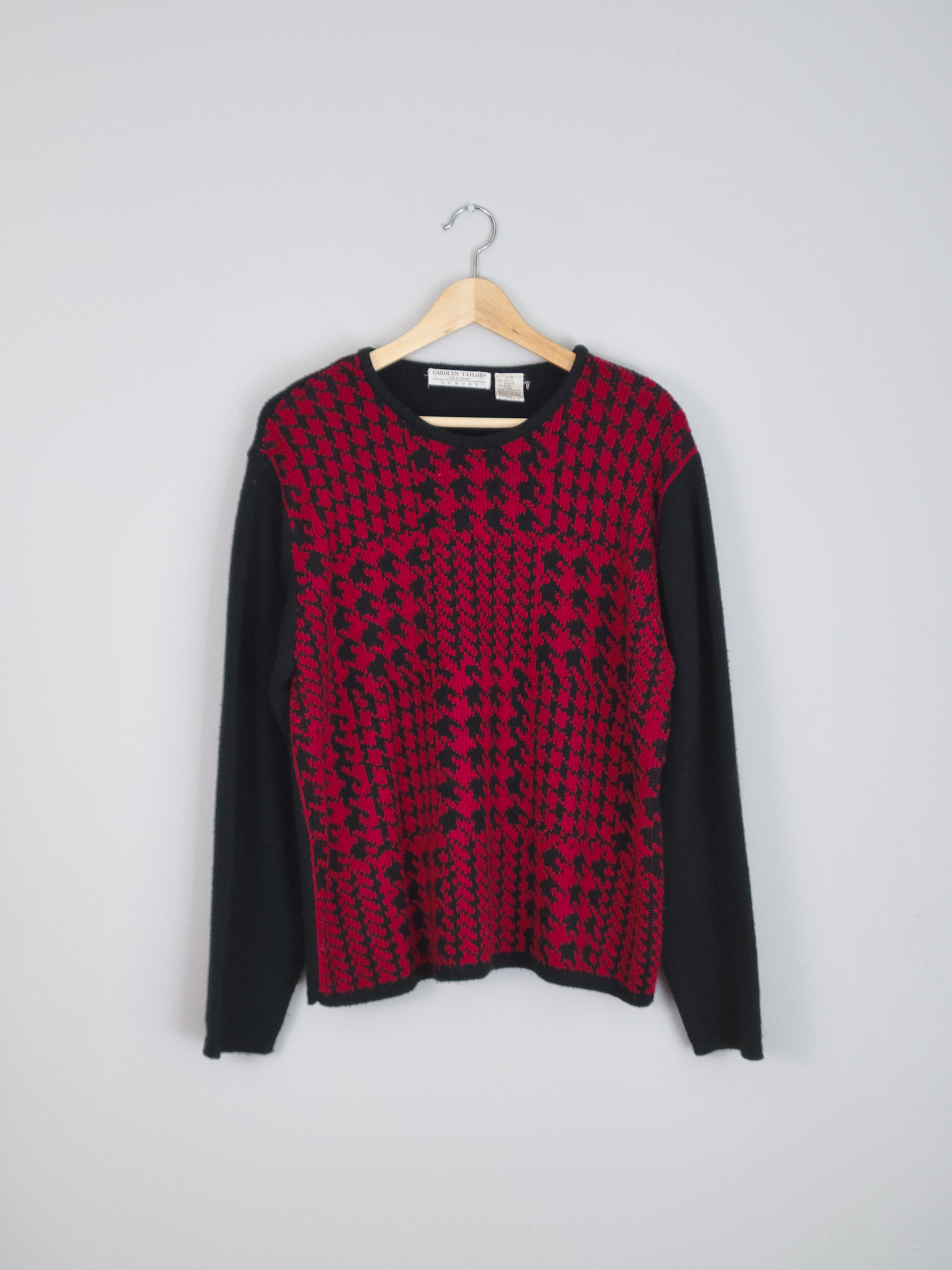 90's black and red houndstooth sweater, women's large