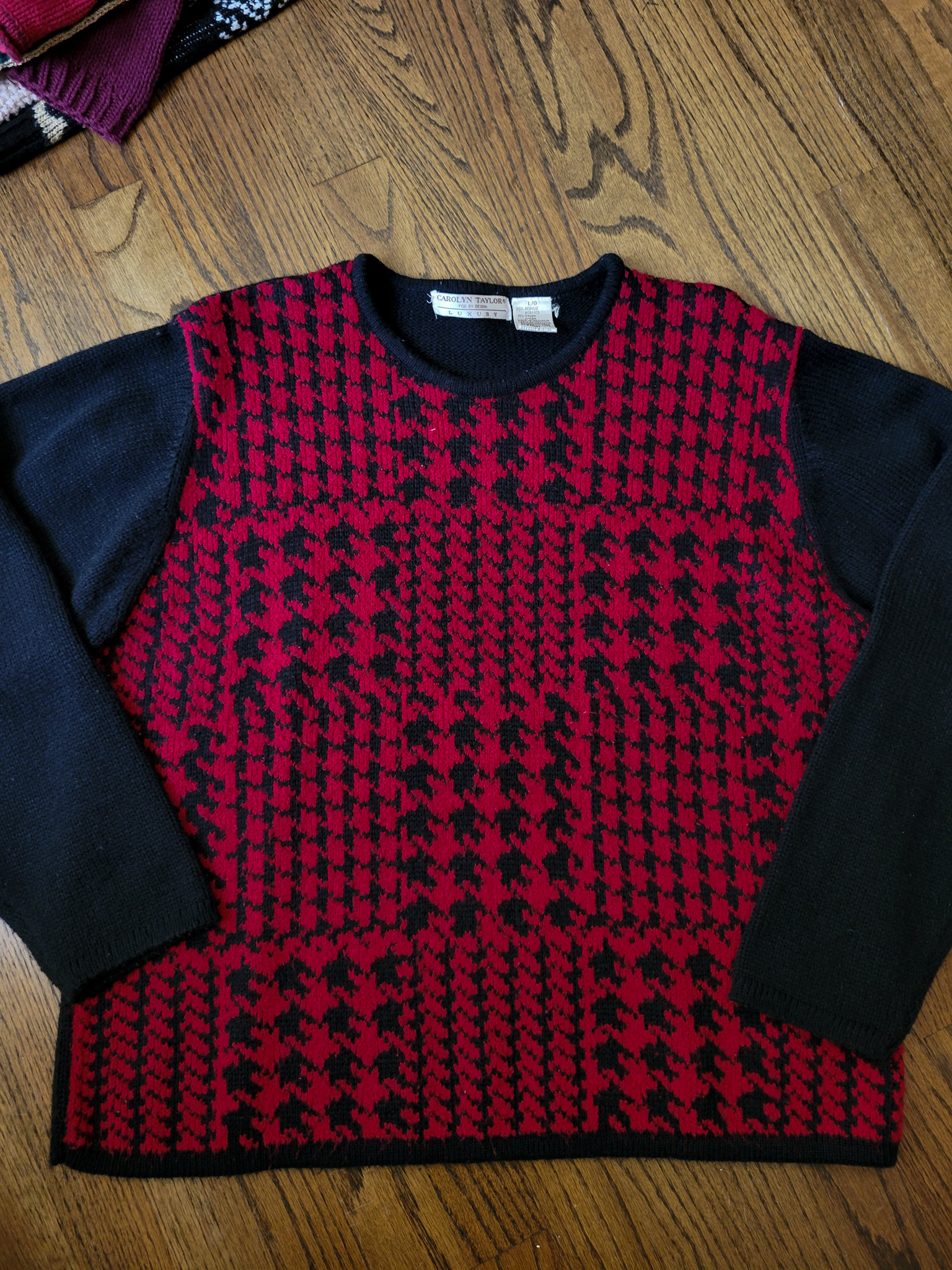 90's black and red houndstooth sweater, women's large