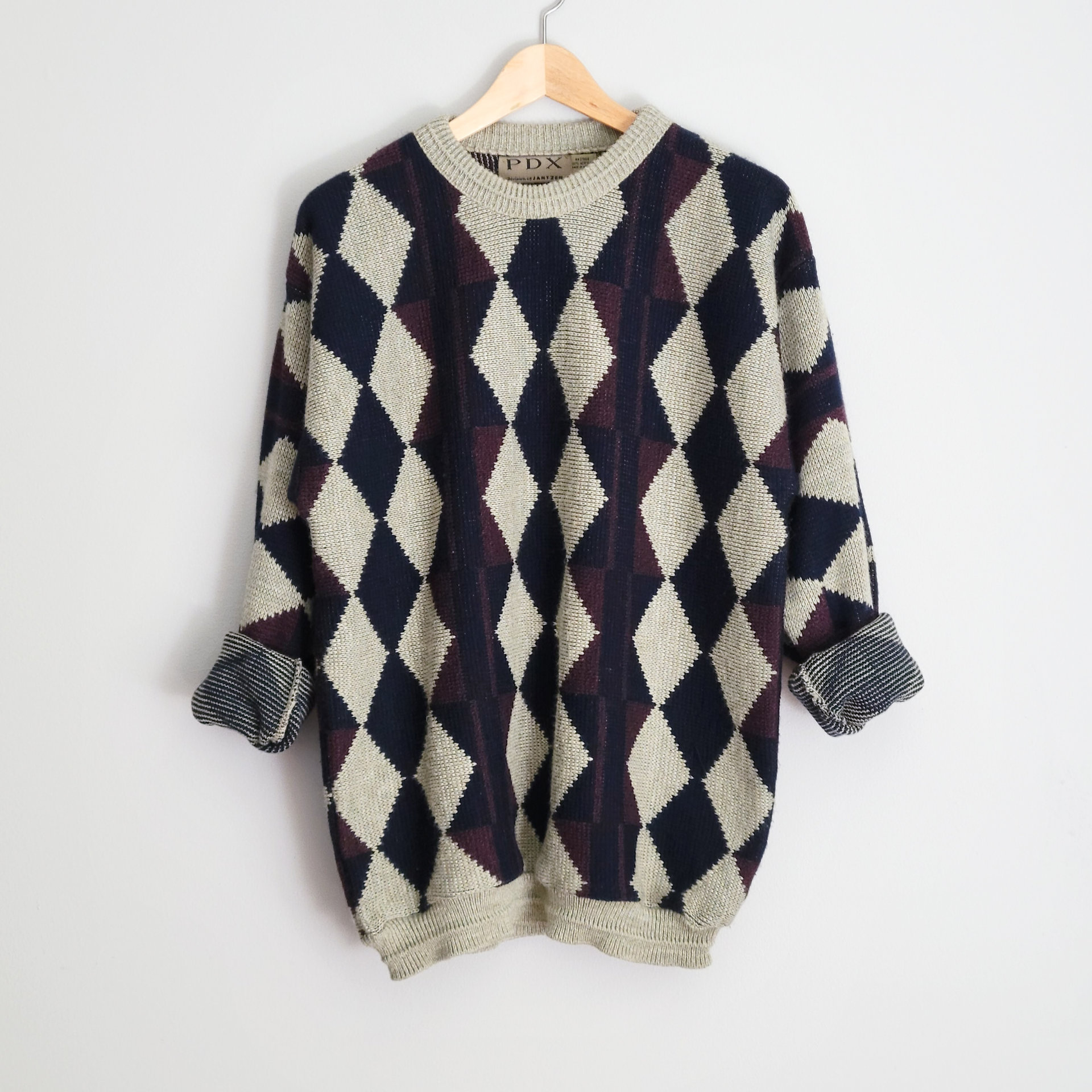 90's oversized argyle sweater, men's large