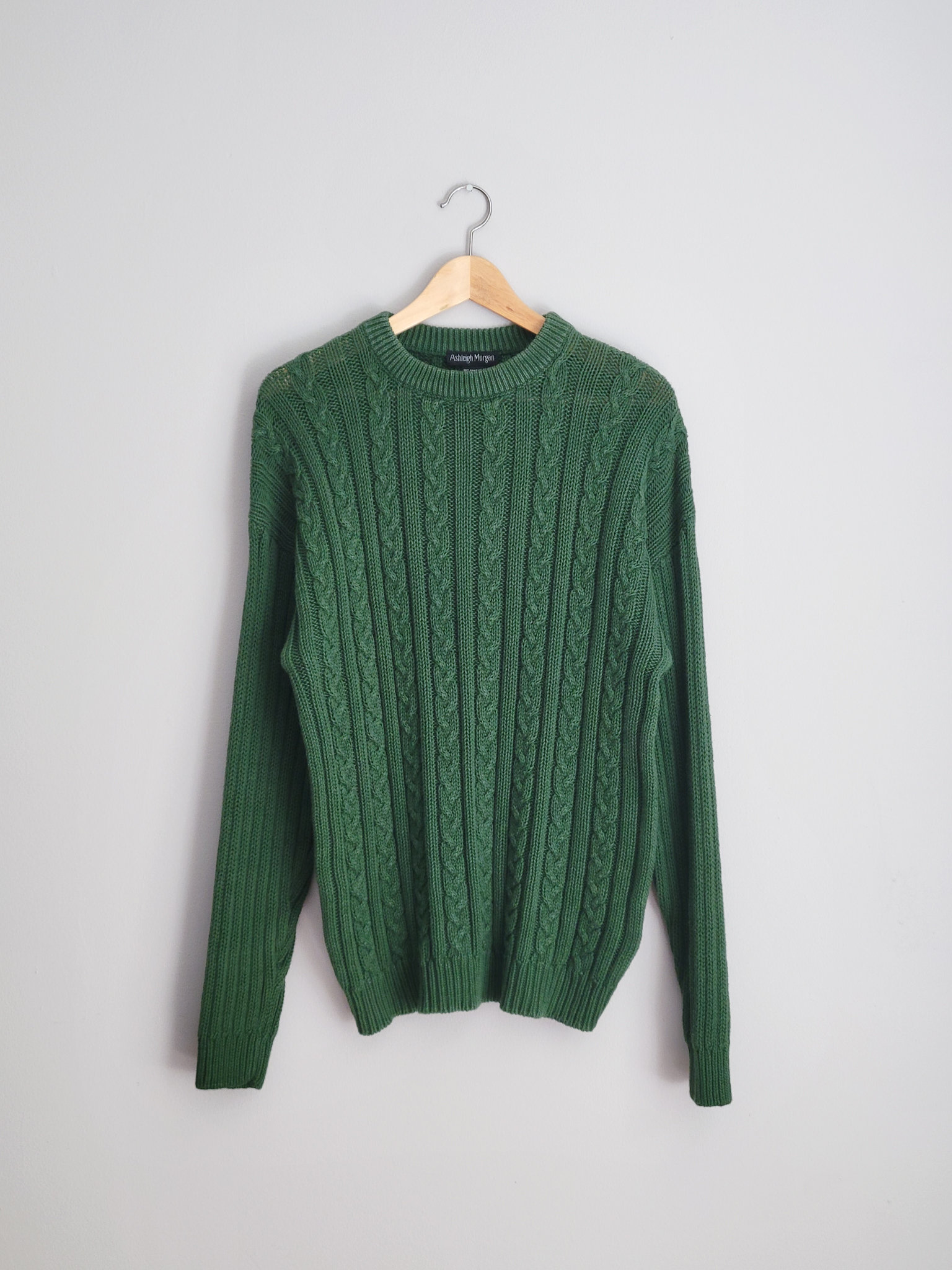 90's green cable knit sweater, men's large