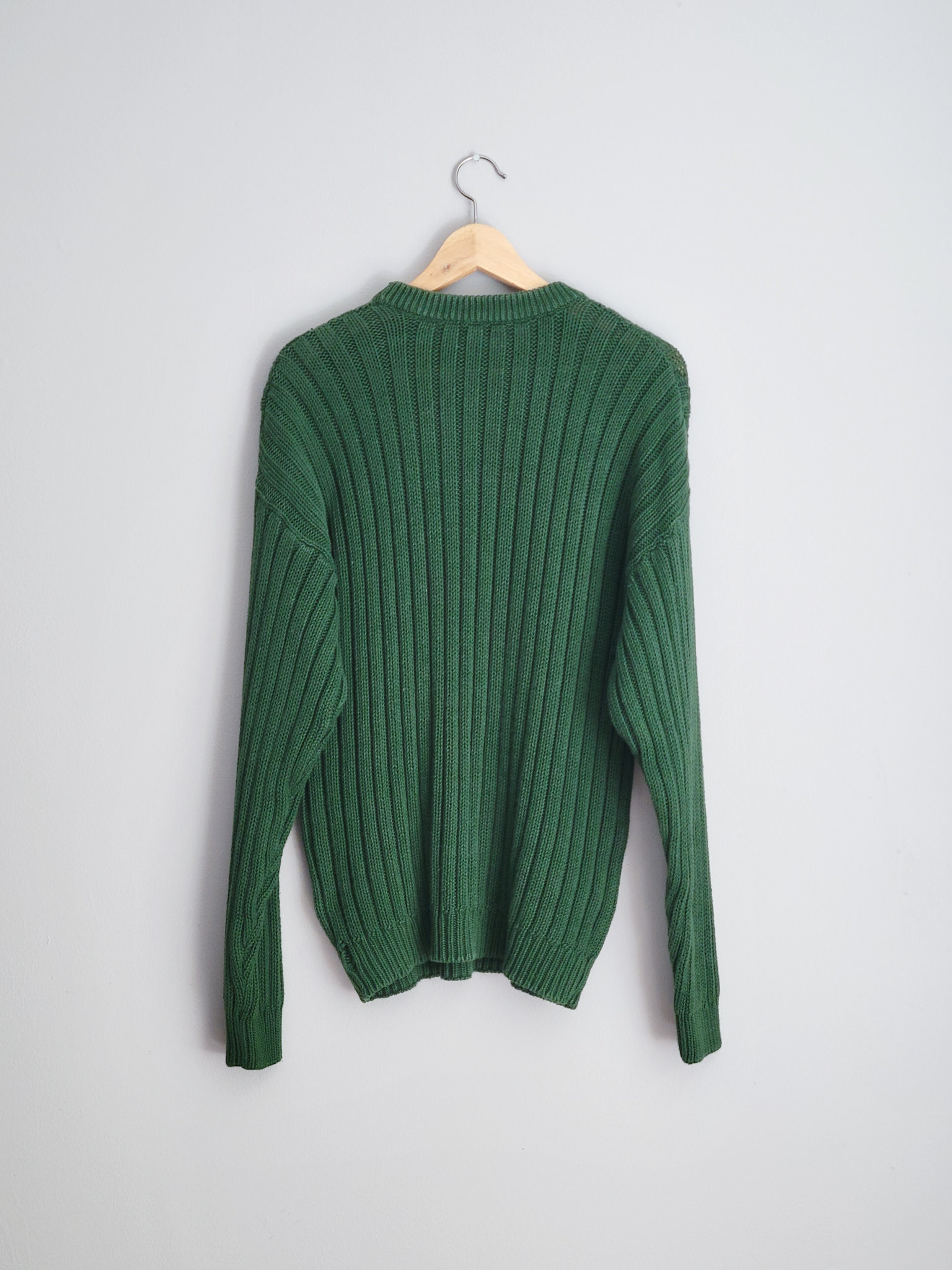 90's green cable knit sweater, men's large