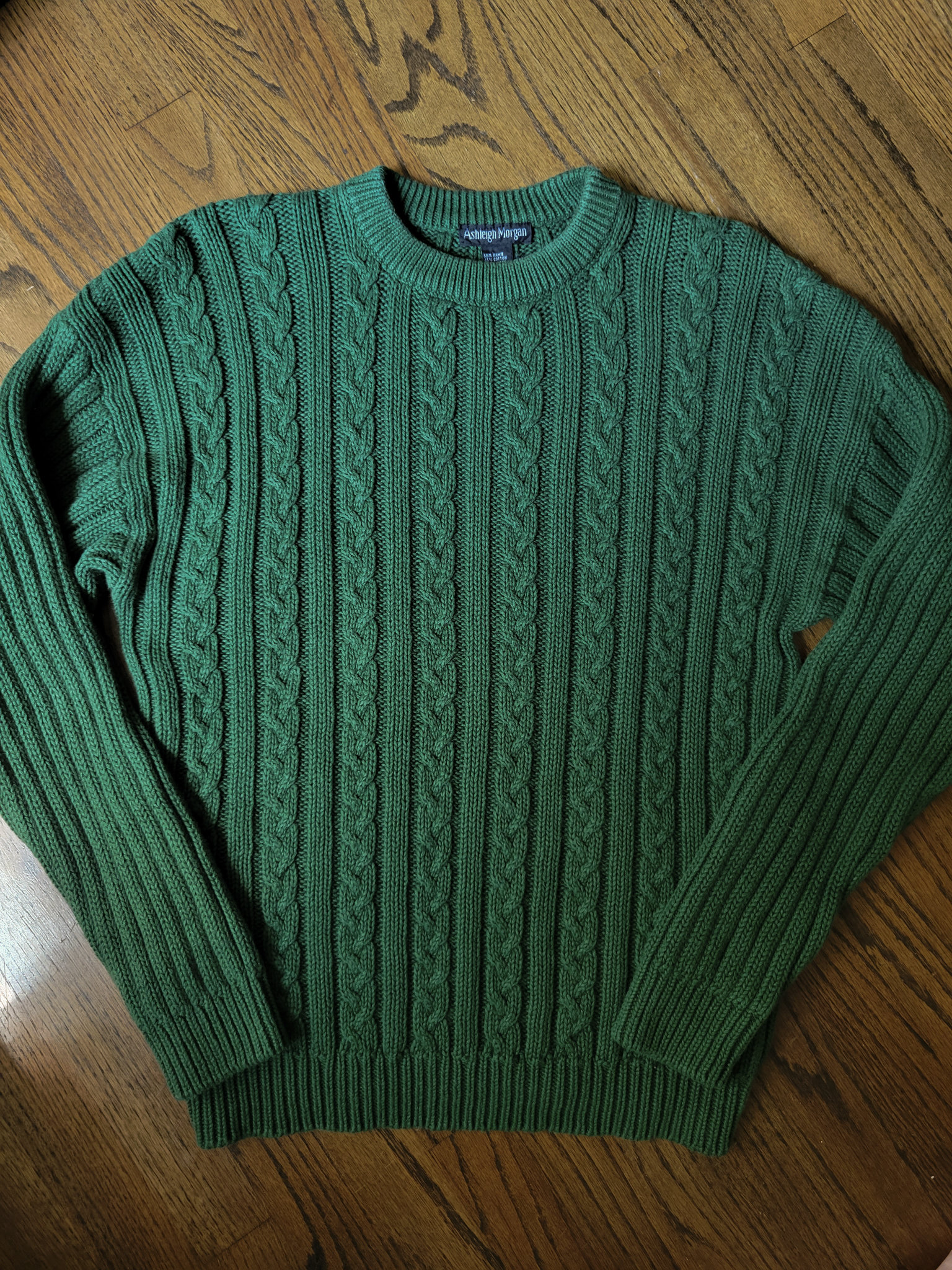 90's green cable knit sweater, men's large