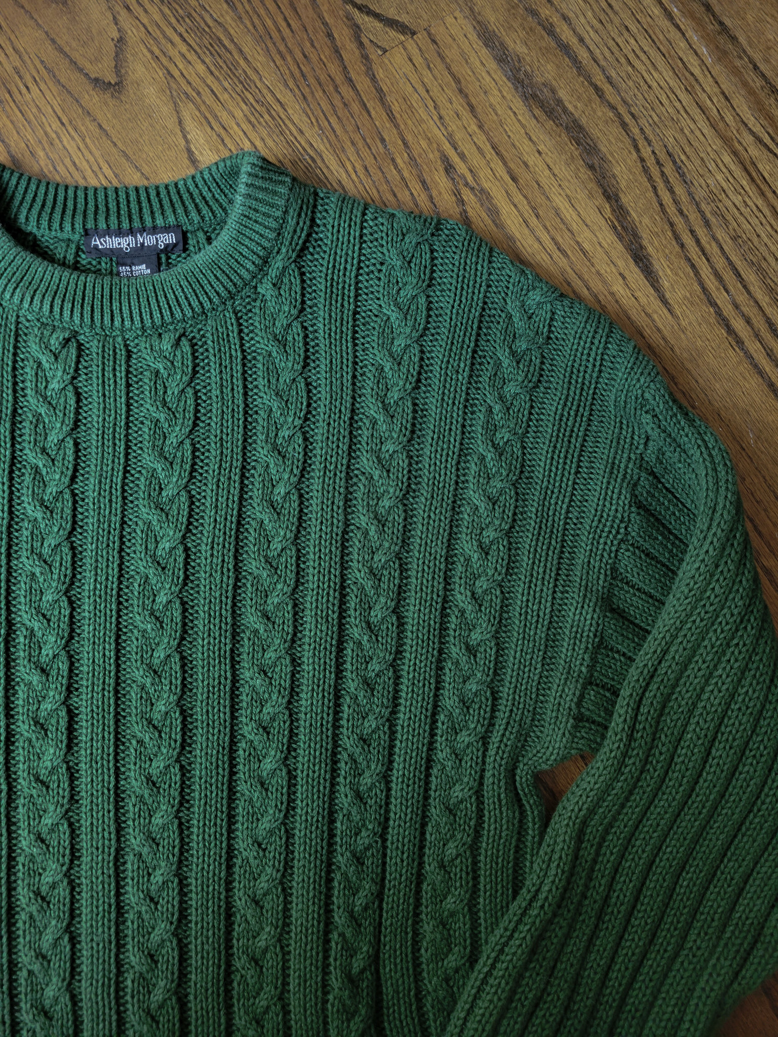 90's green cable knit sweater, men's large