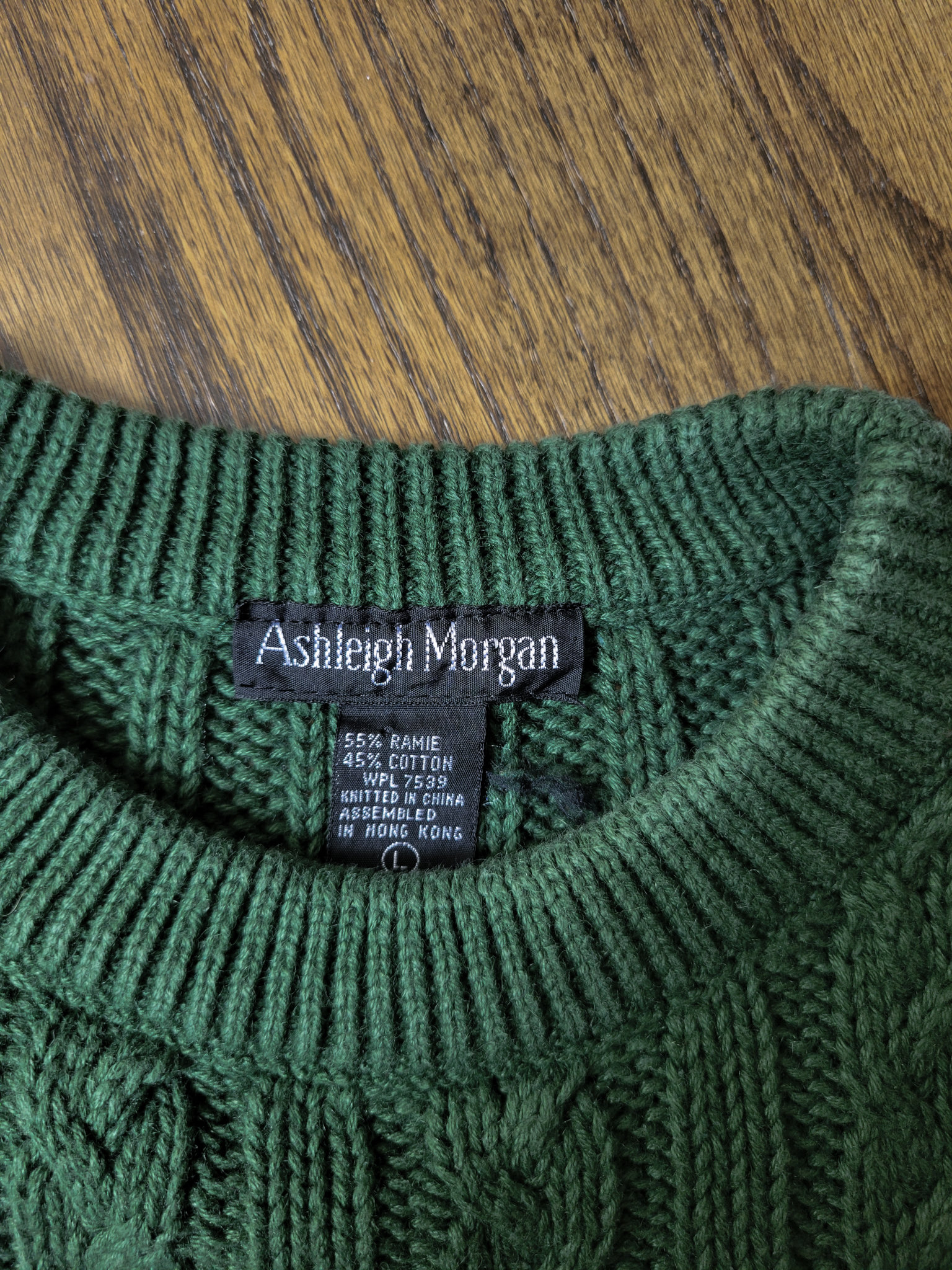 90's green cable knit sweater, men's large