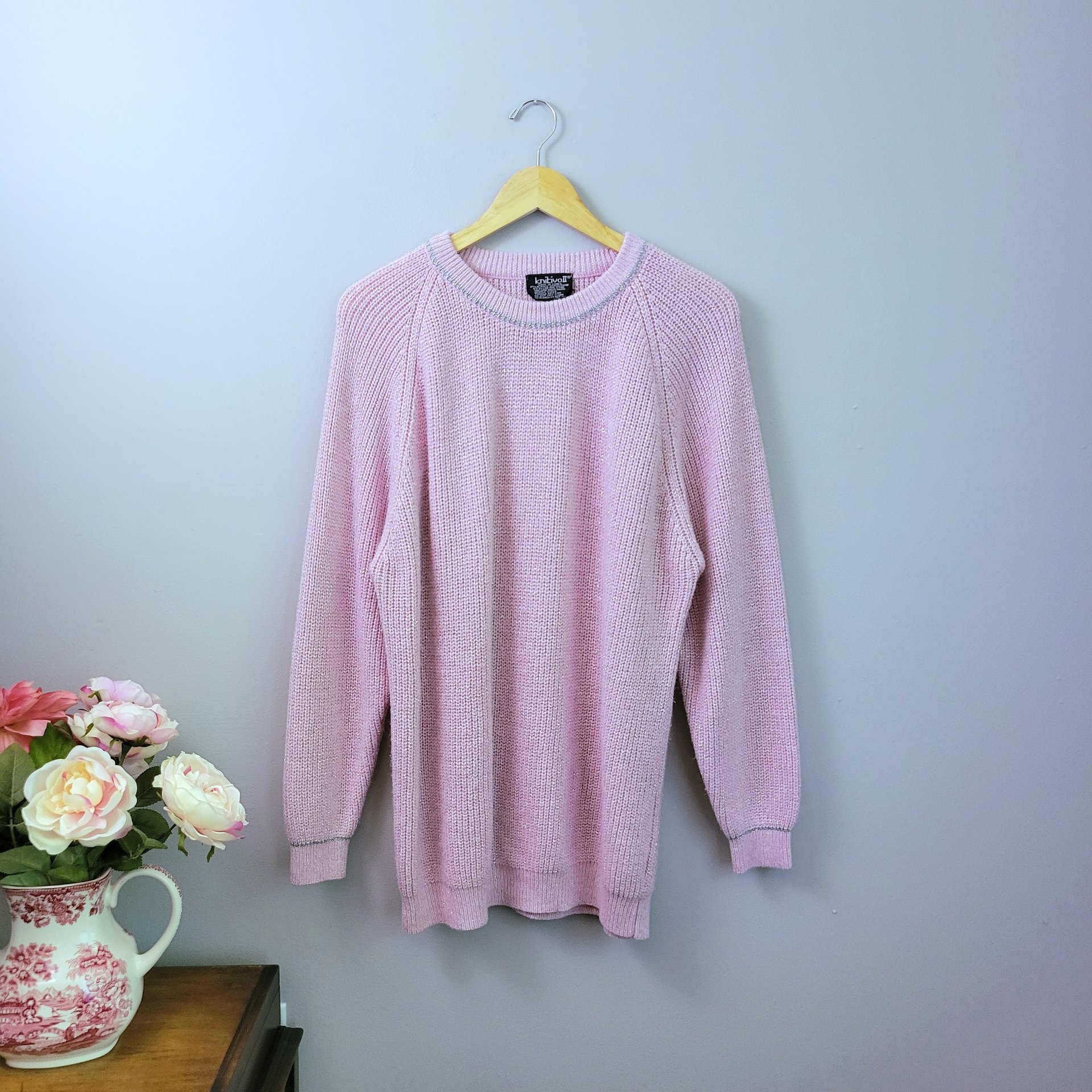 80's pastel pink sweater, XL