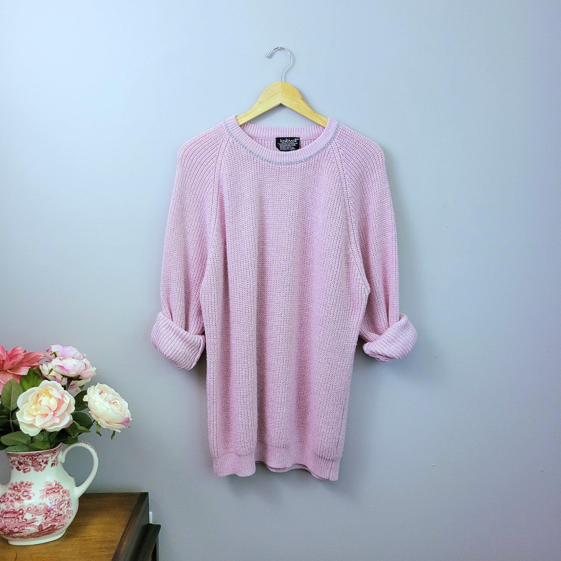 80's pastel pink sweater, XL