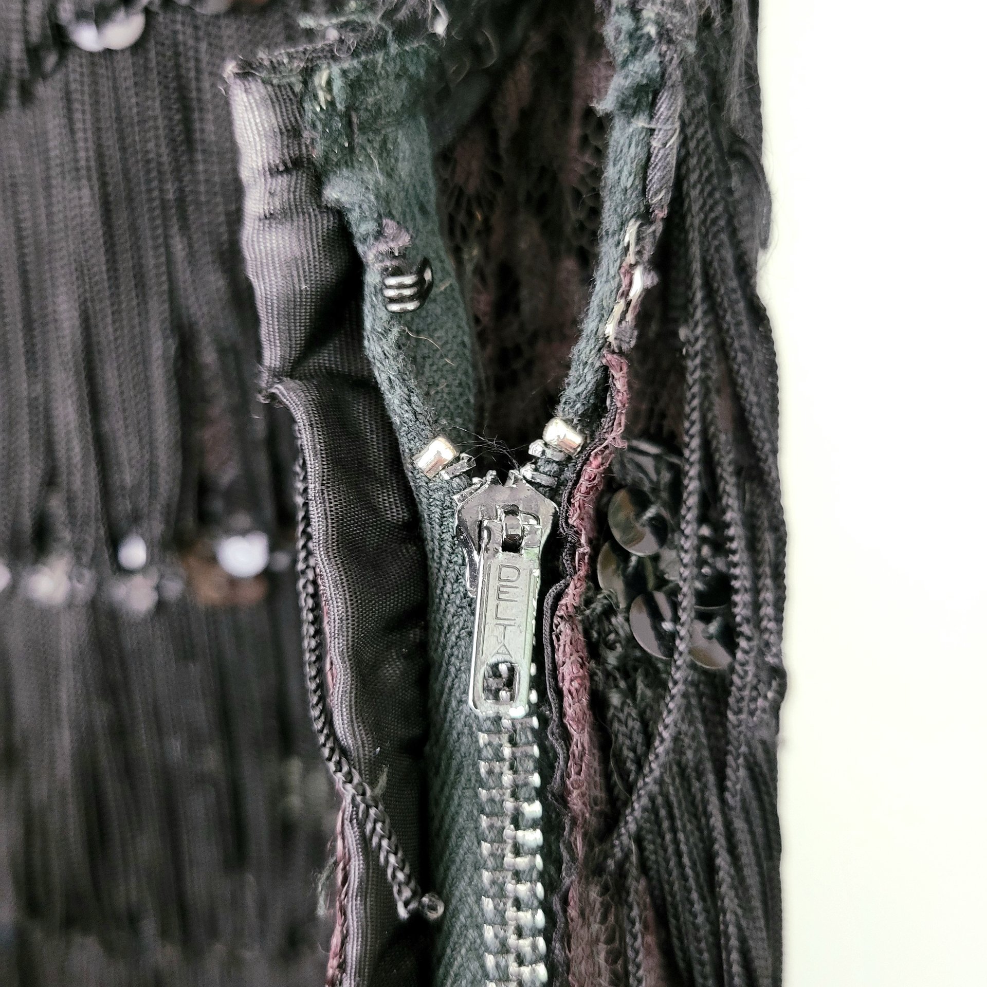 60's black fringe and lace crop top, small medium