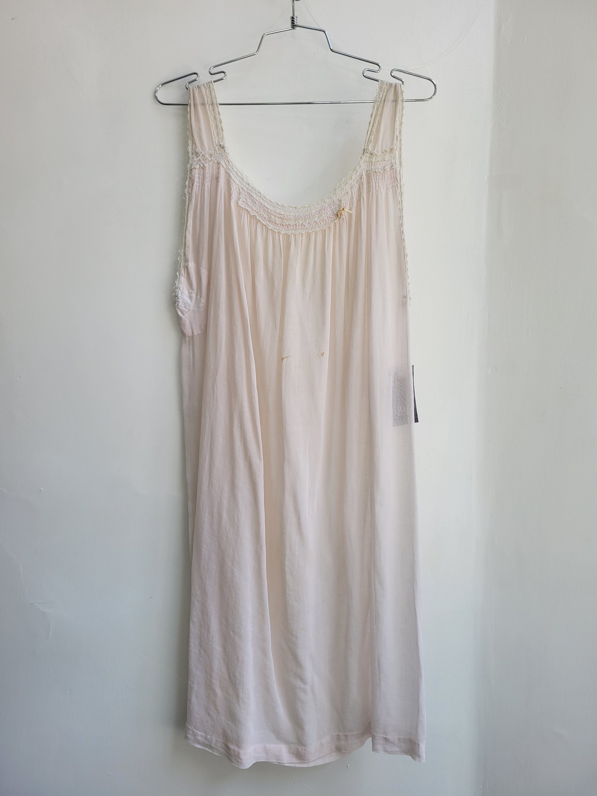 1920's thrashed and patched gauzy cotton nightgown, medium