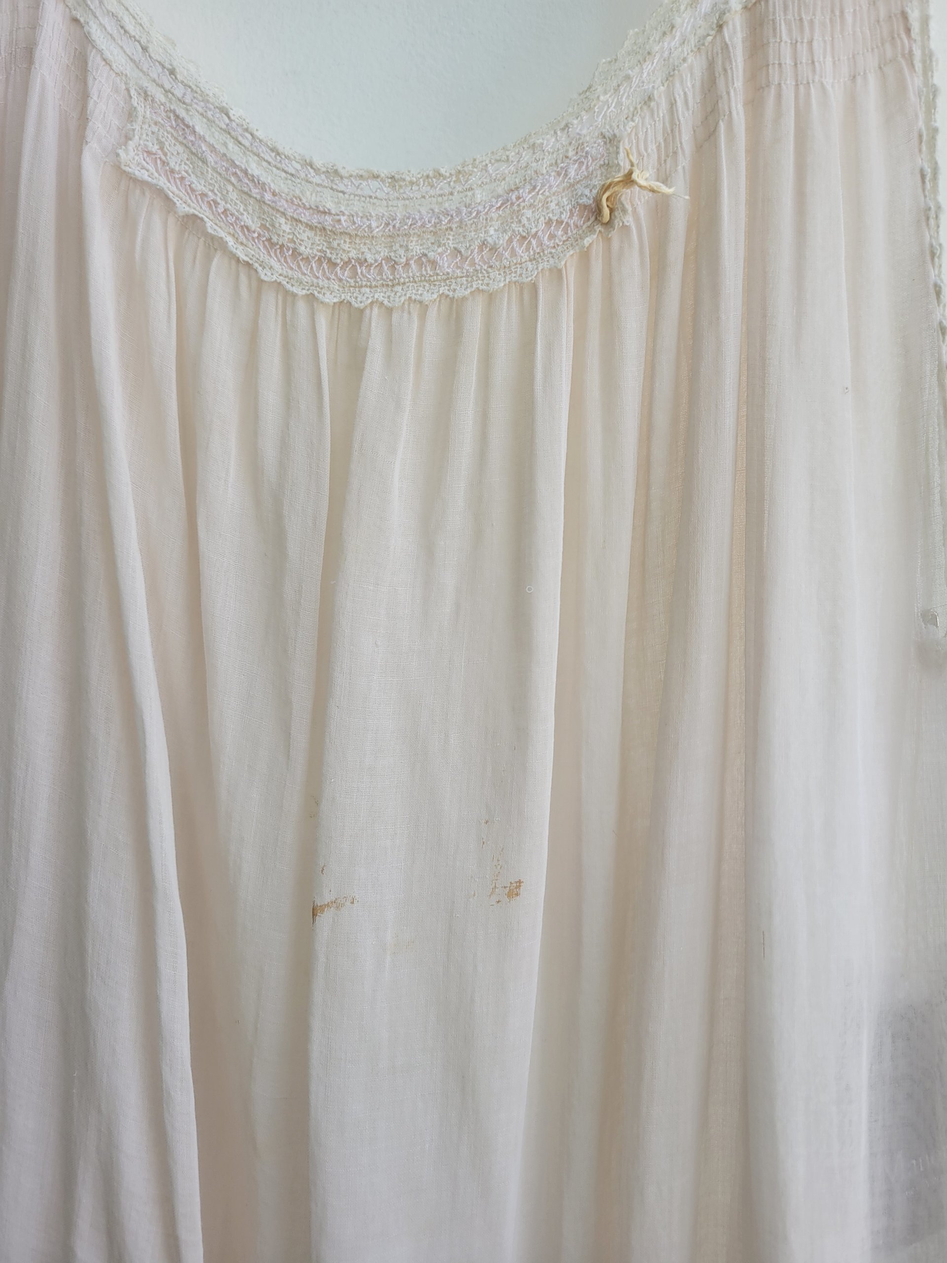 1920's thrashed and patched gauzy cotton nightgown, medium