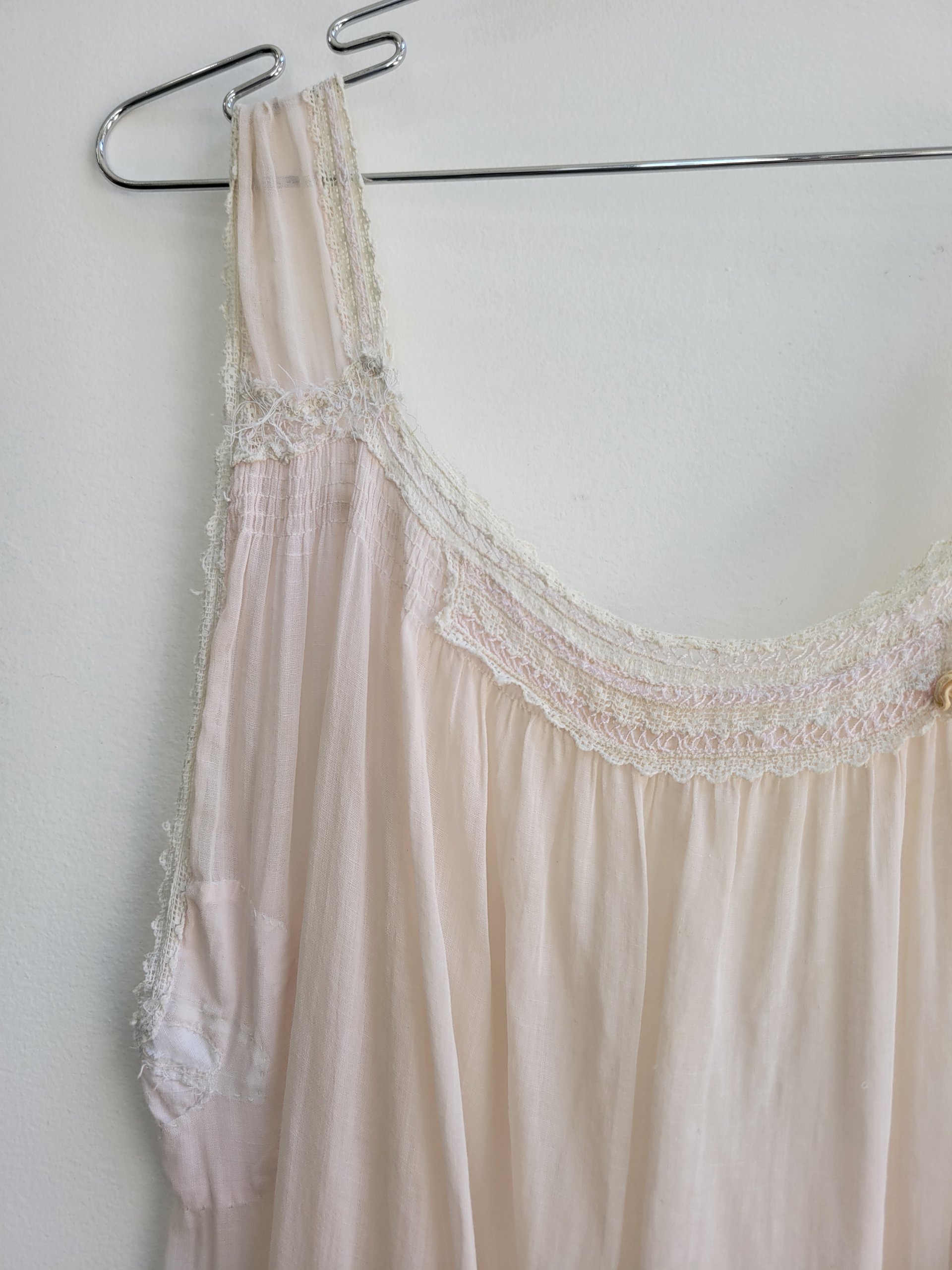1920's thrashed and patched gauzy cotton nightgown, medium