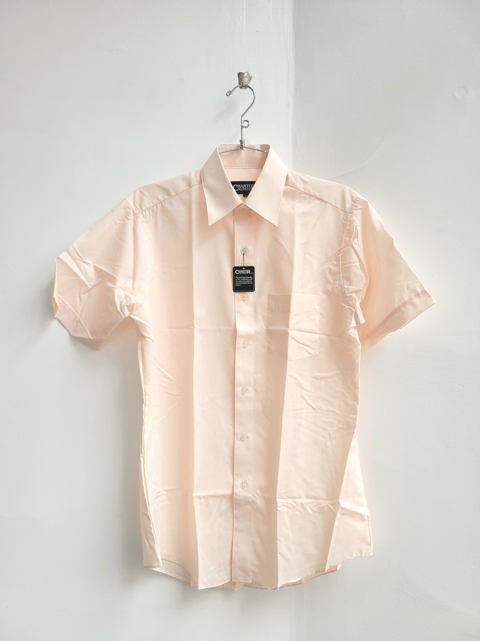 1970 Charter Member peach button up shirt, medium
