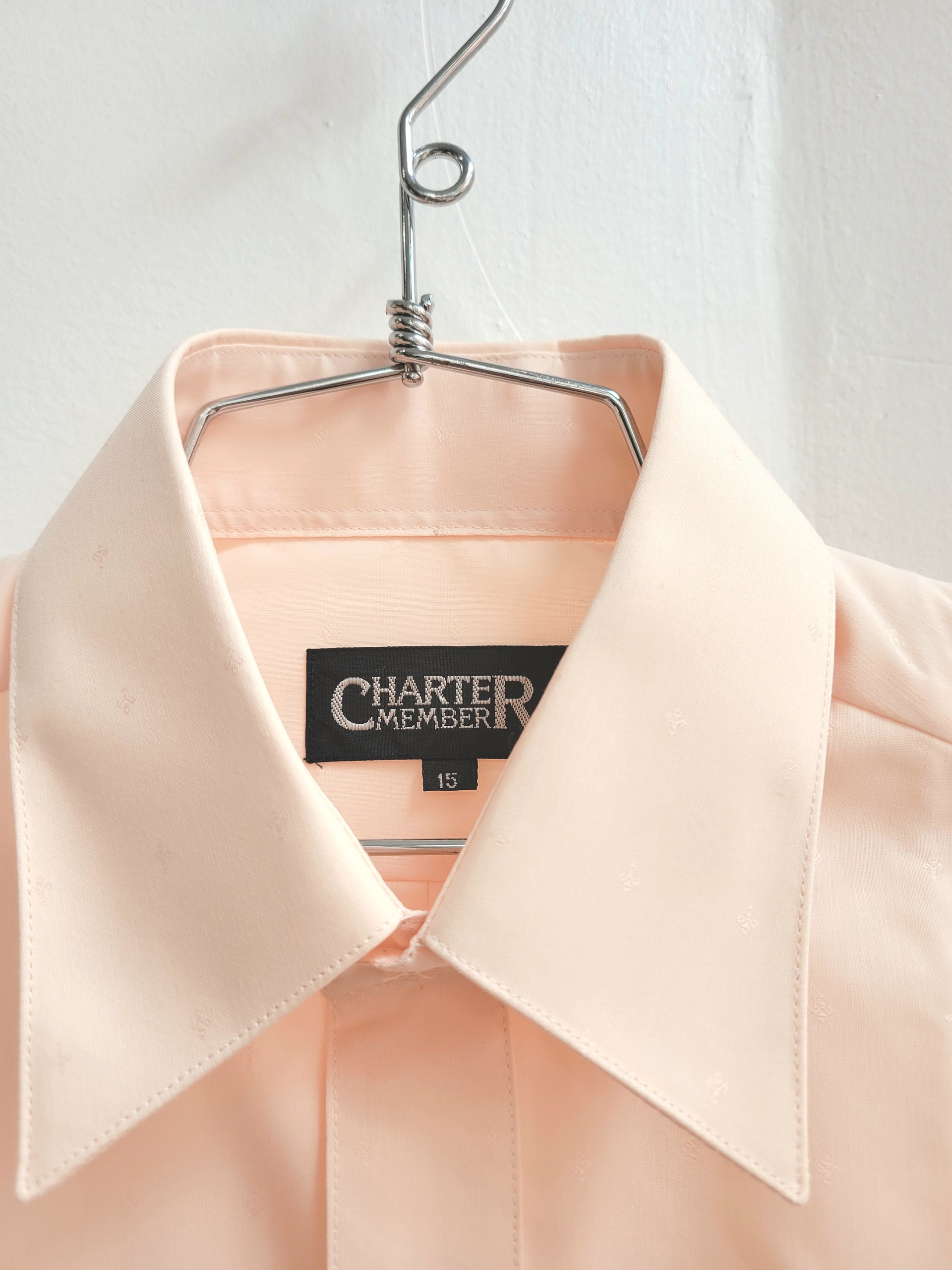 1970 Charter Member peach button up shirt, medium