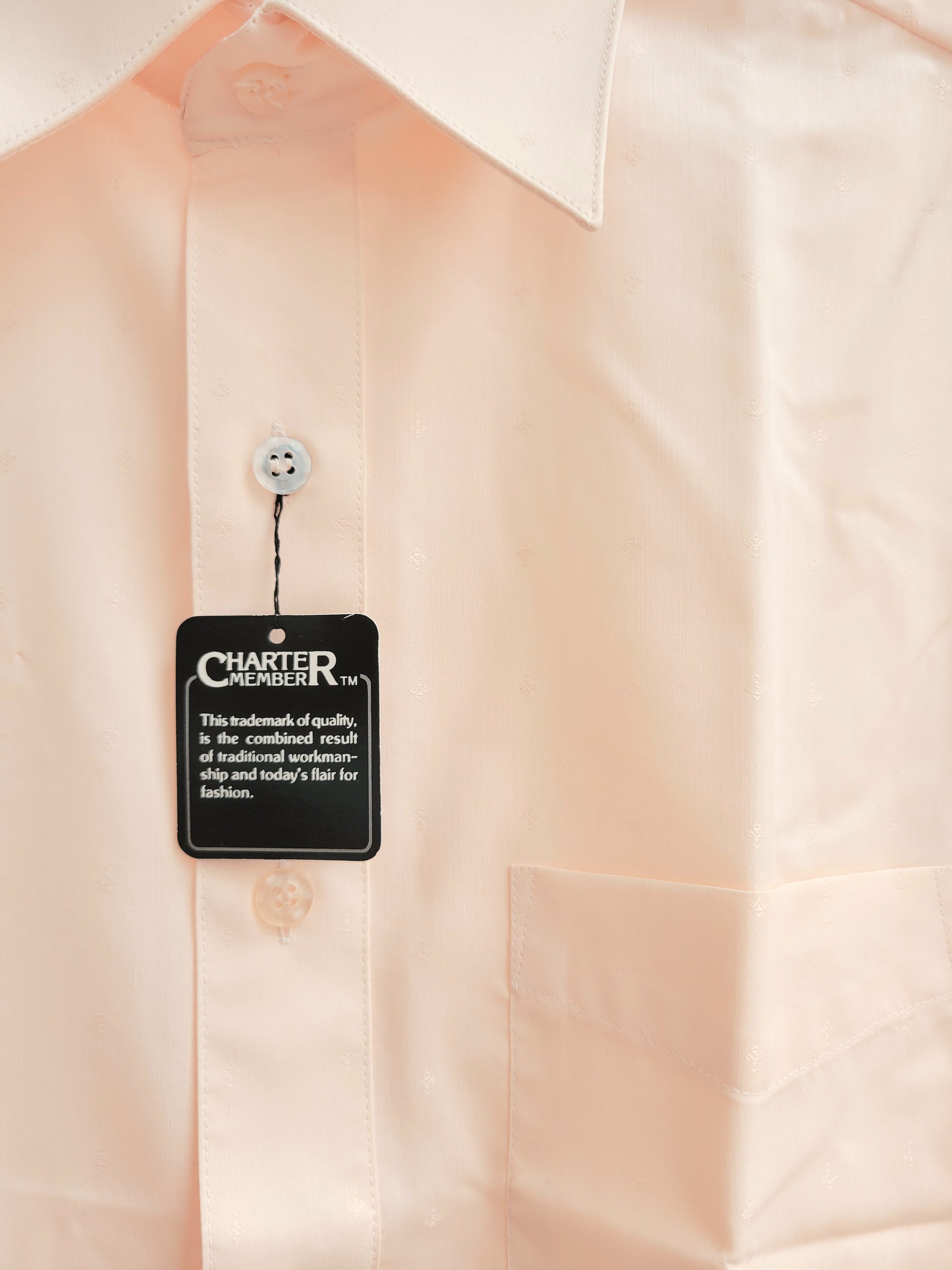 1970 Charter Member peach button up shirt, medium