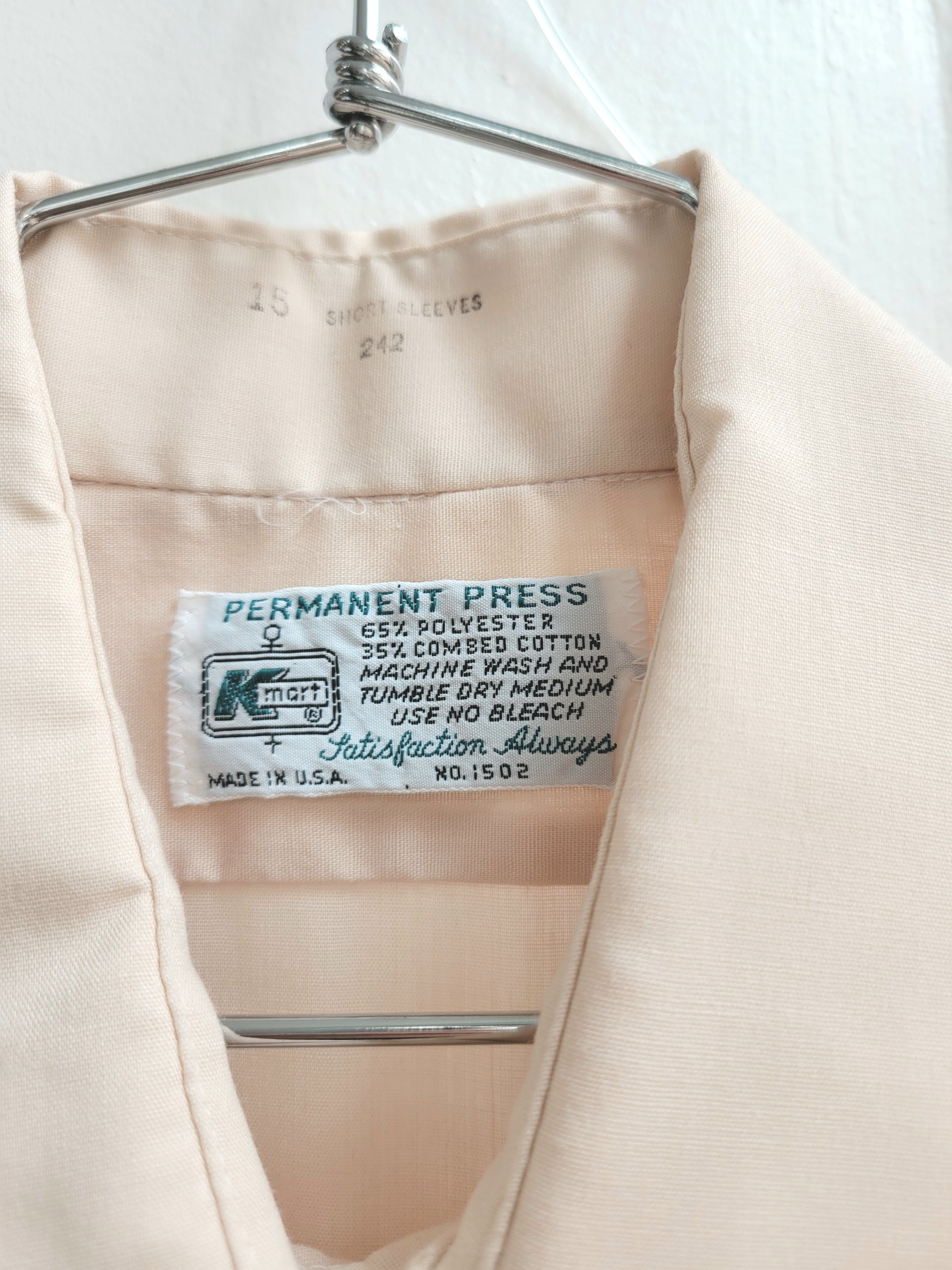 1970 Kmart beige button up shirt, medium