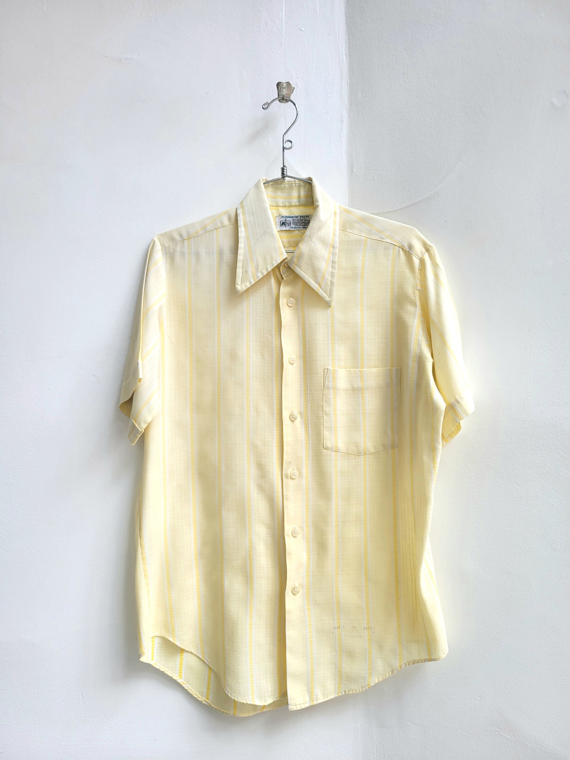 1970 Kmart yellow striped button up shirt, medium