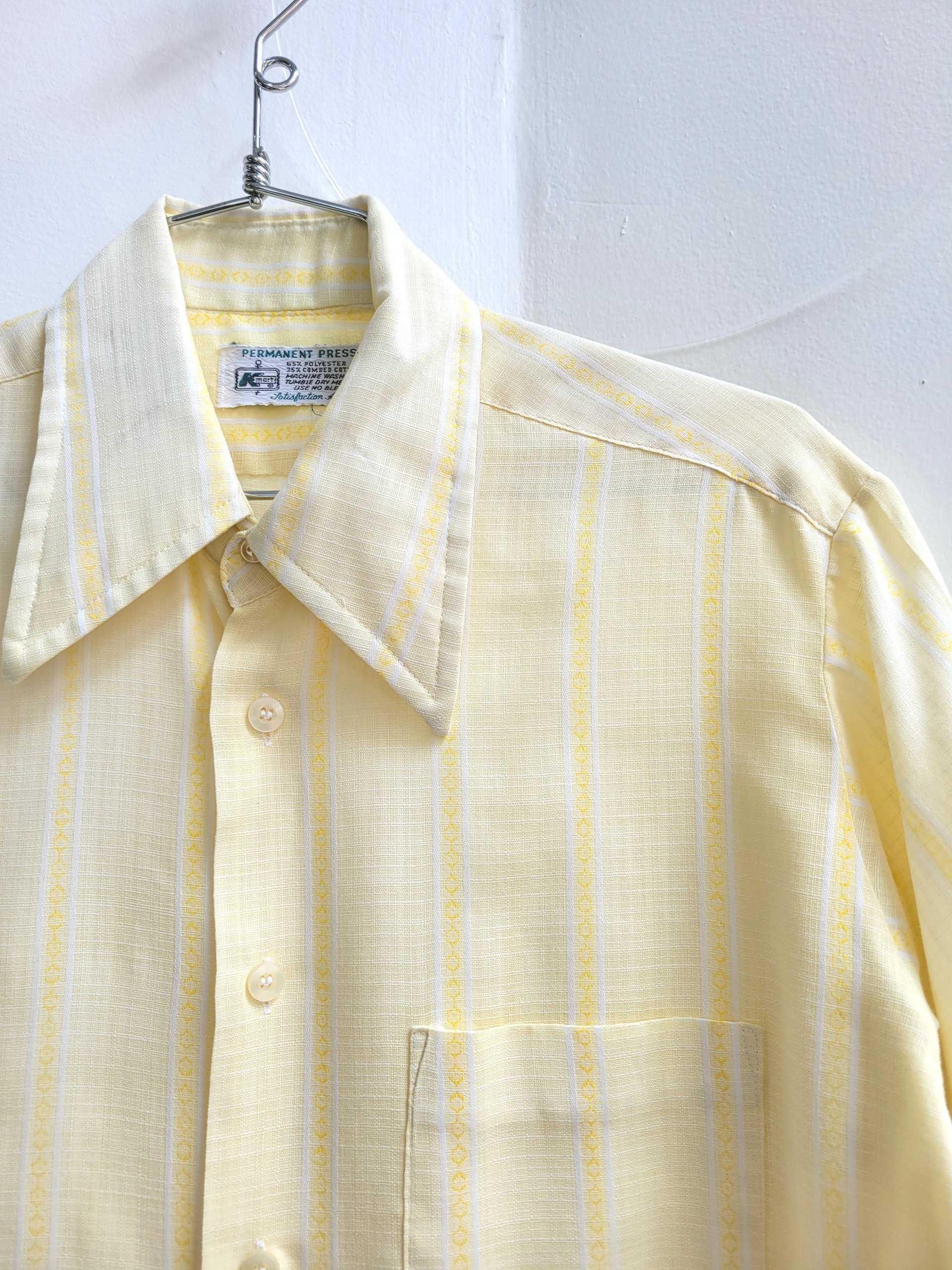 1970 Kmart yellow striped button up shirt, medium