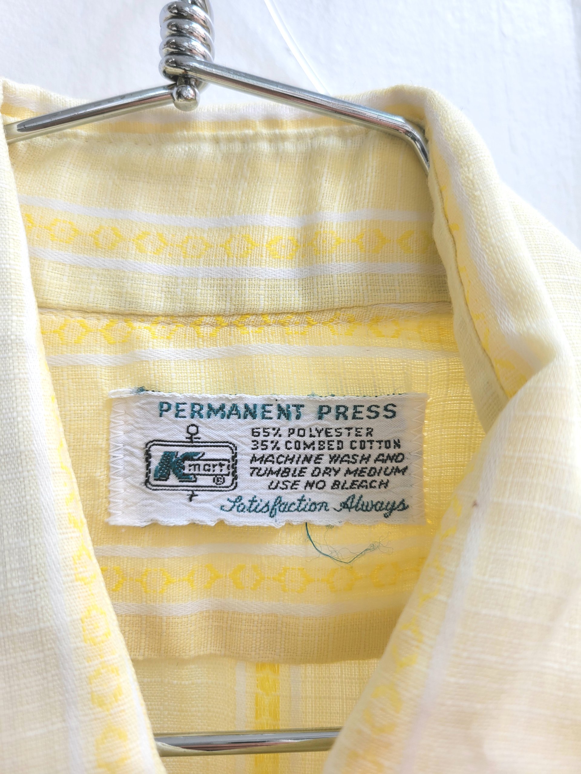 1970 Kmart yellow striped button up shirt, medium