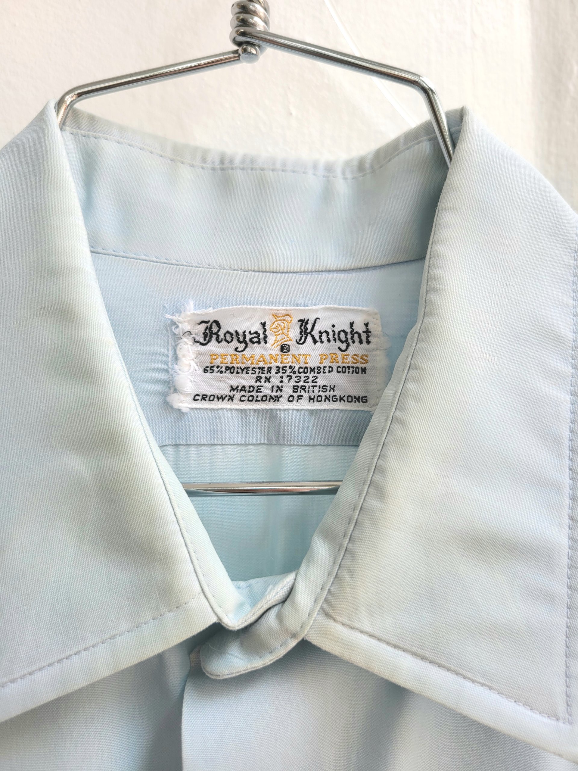 1970 Royal Knight blue button up shirt, medium