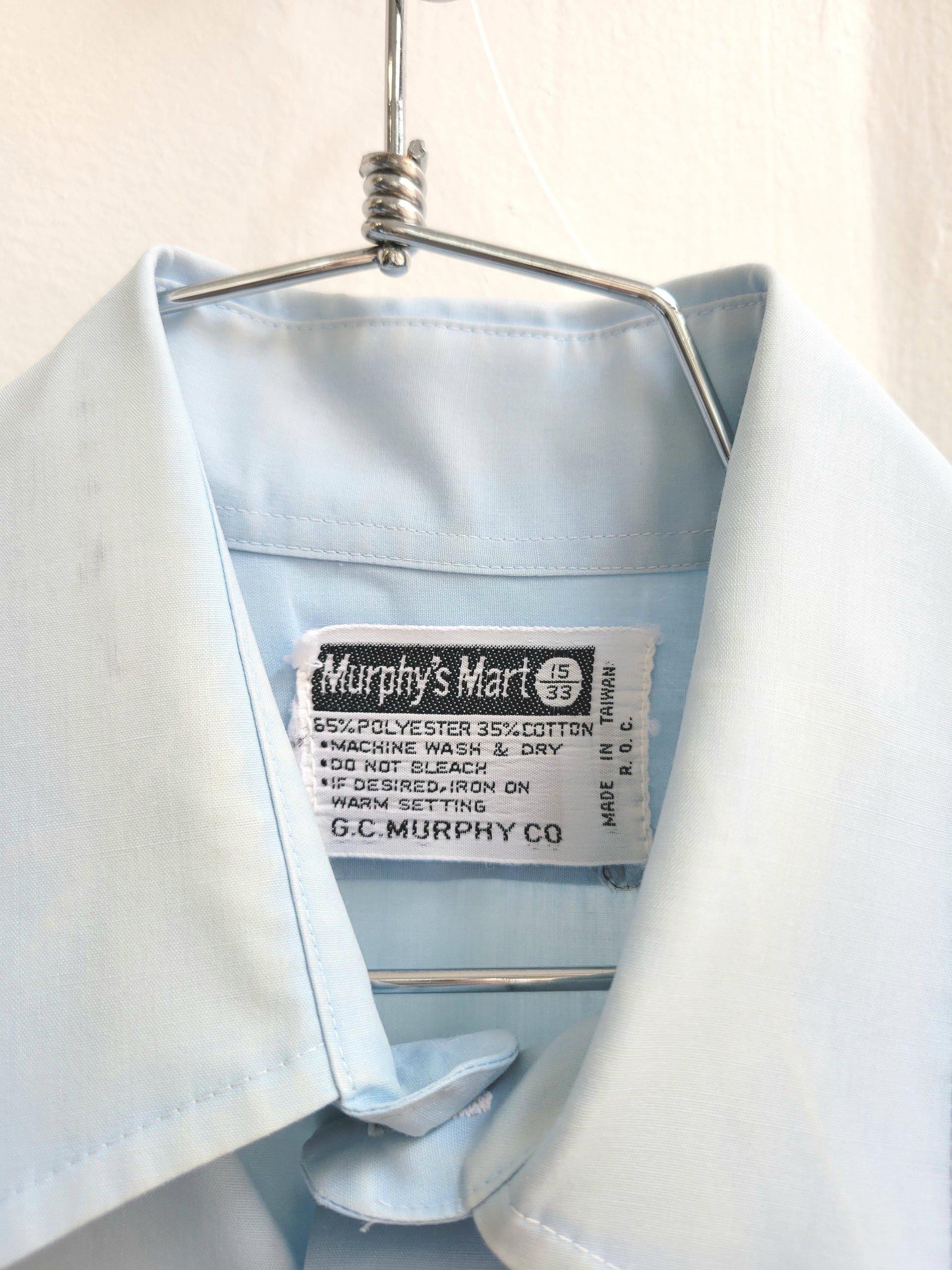 1970 Murphy's Mart blue button up shirt, medium