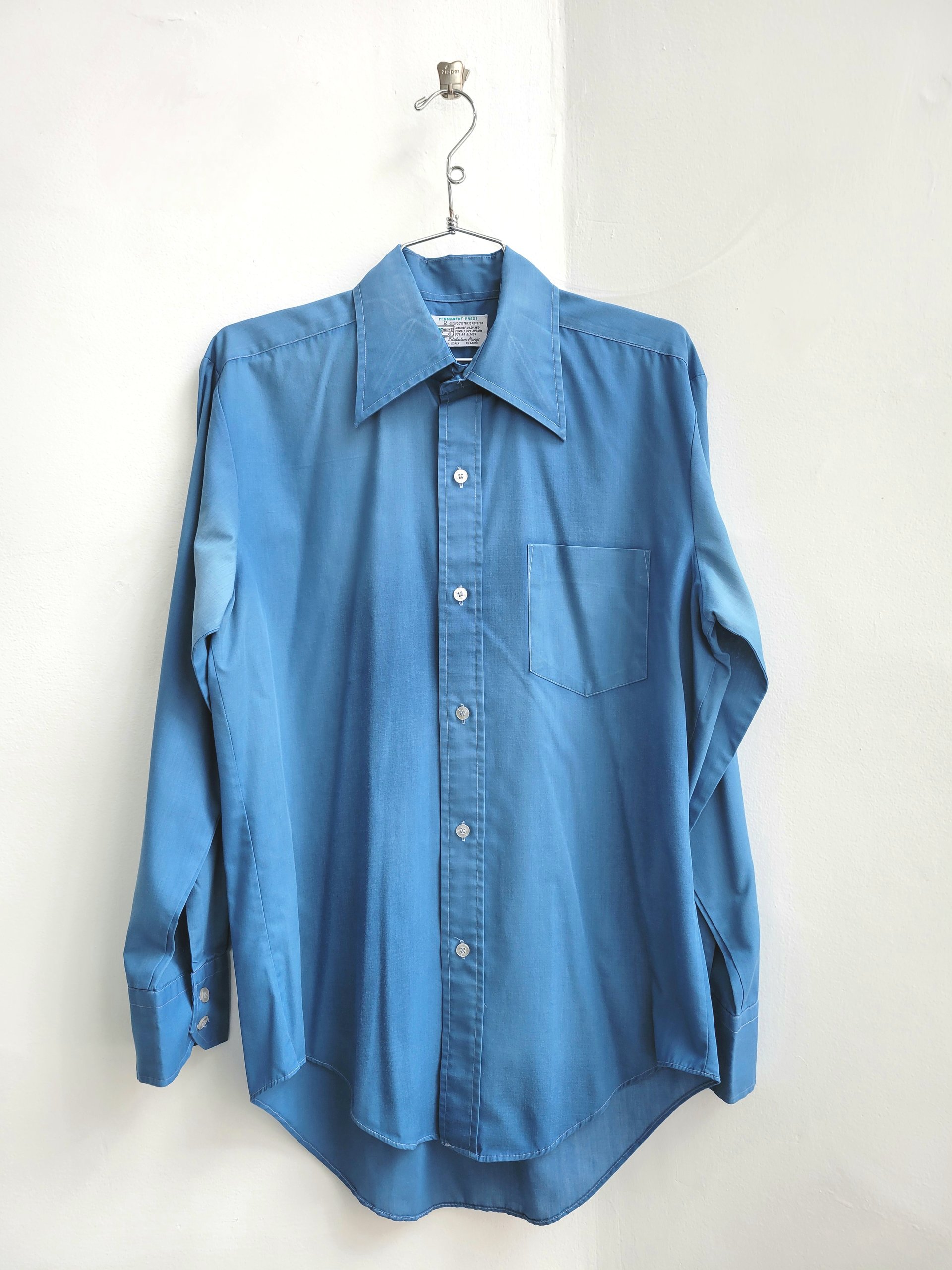 1970 Kmart blue button up shirt, medium