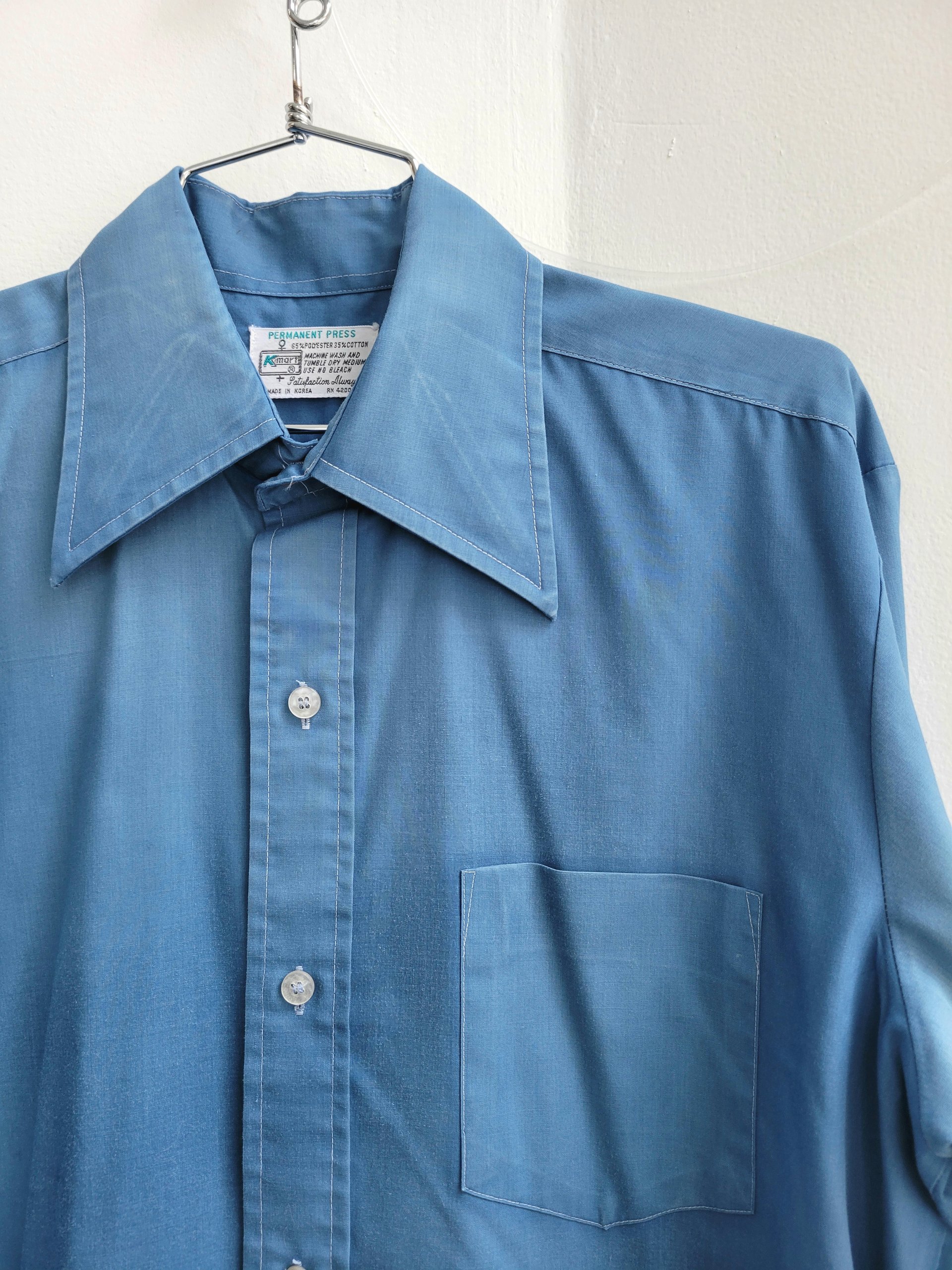 1970 Kmart blue button up shirt, medium