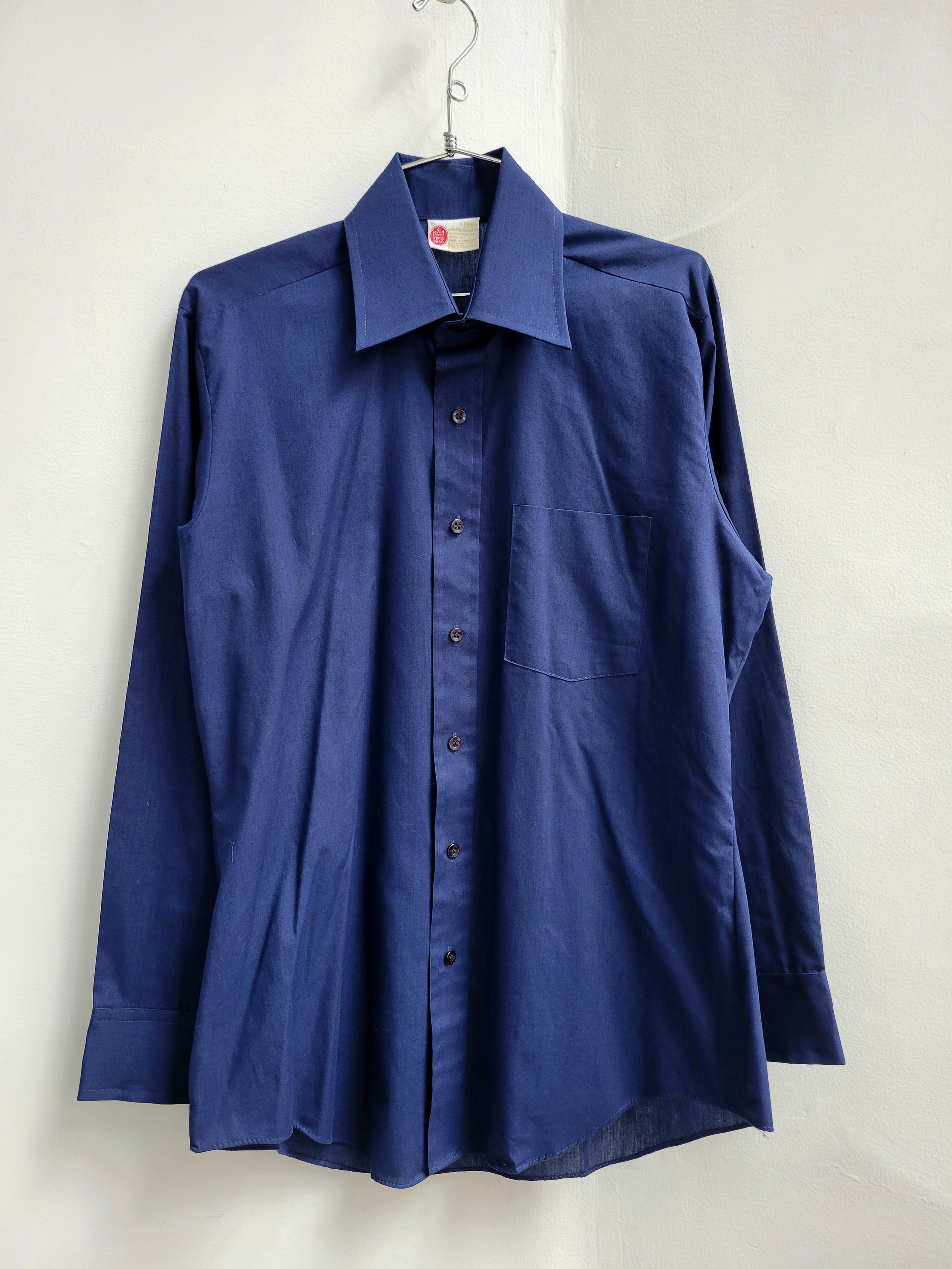 1970 Kings Road dark blue button up shirt, medium
