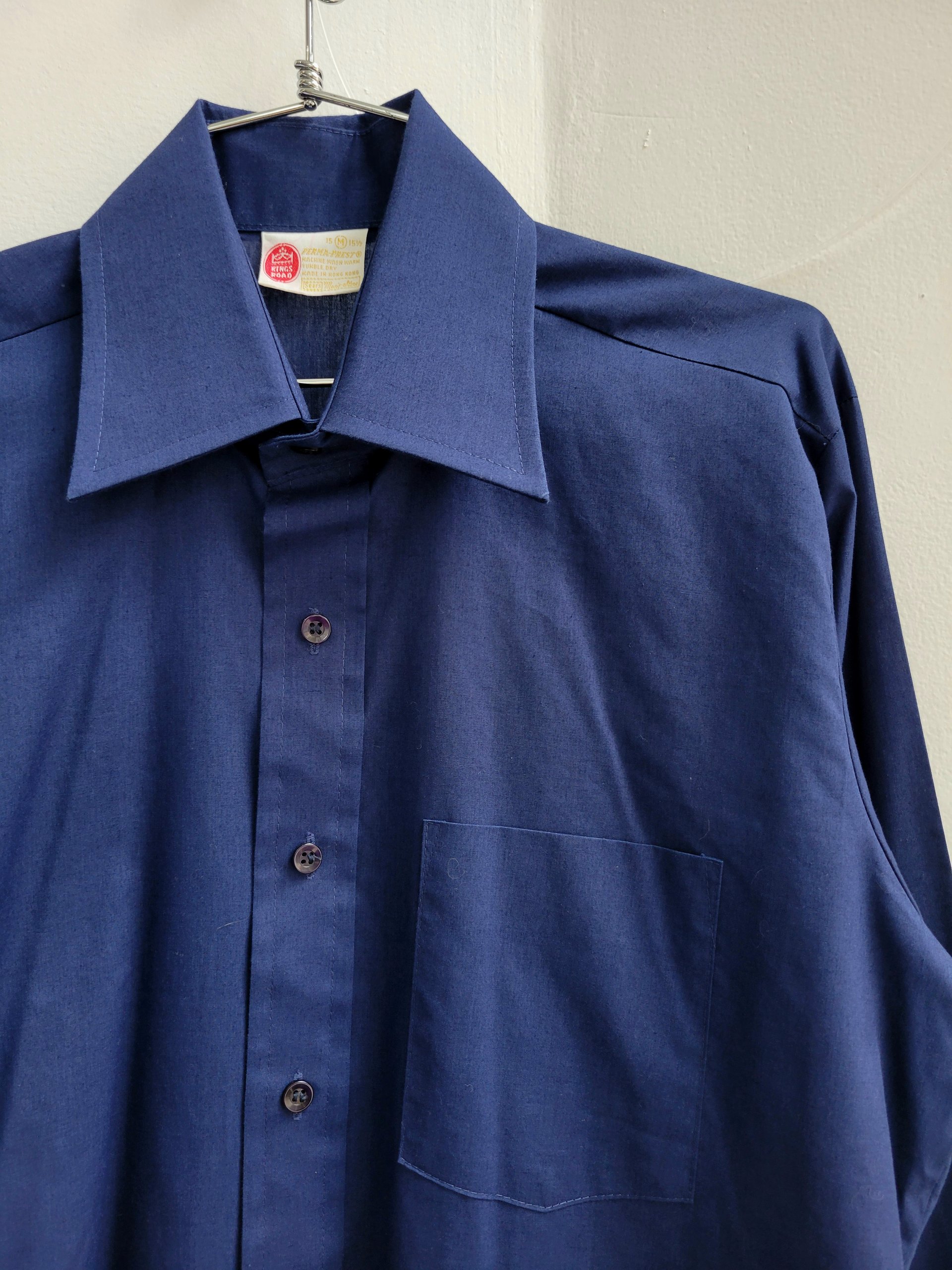 1970 Kings Road dark blue button up shirt, medium