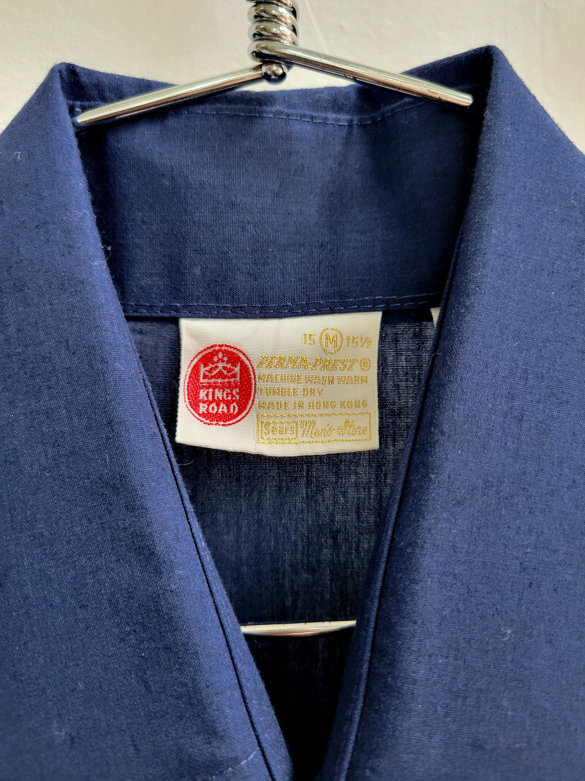 1970 Kings Road dark blue button up shirt, medium