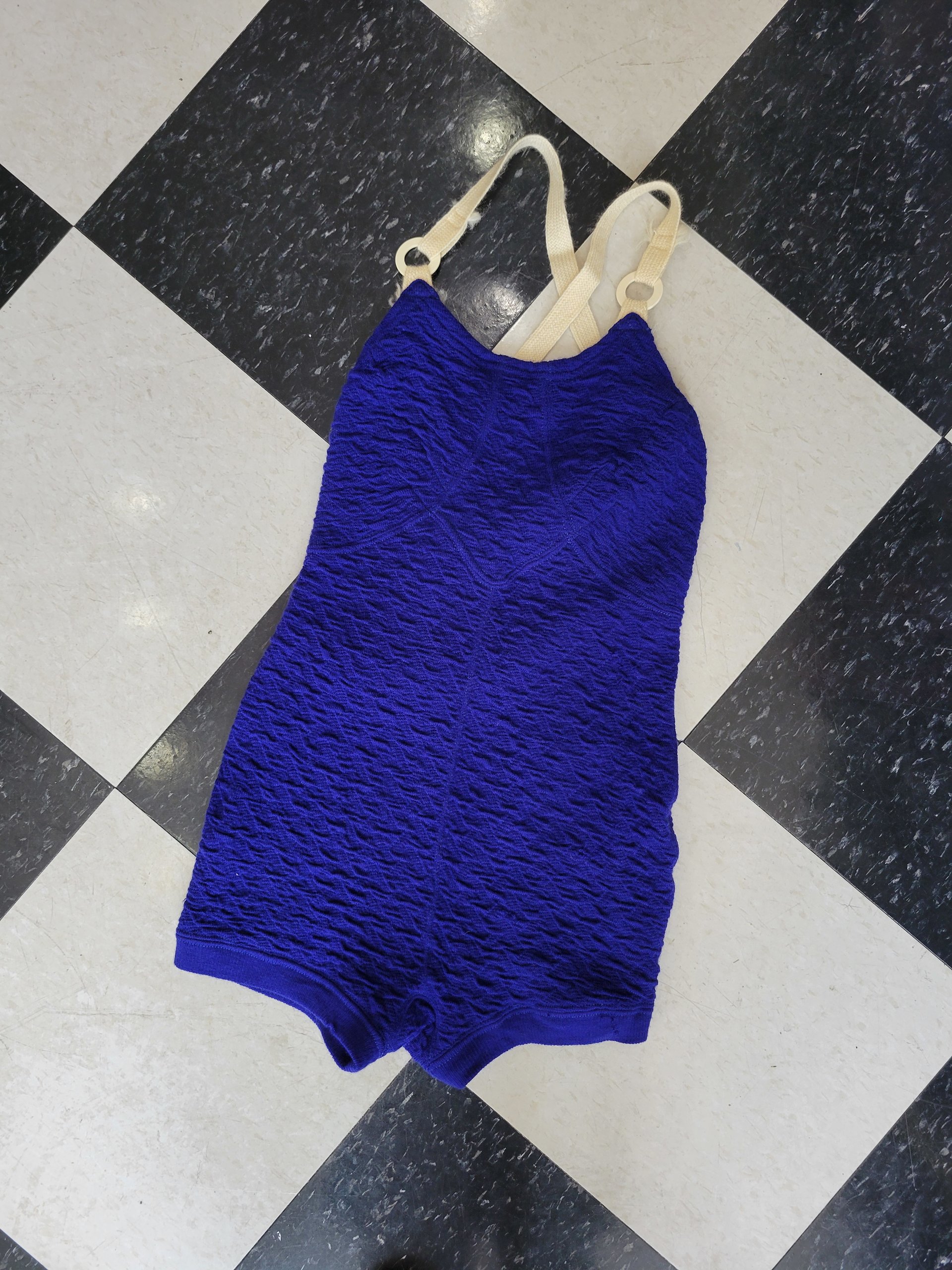 1930 Zephyr blue wool swim suit, small