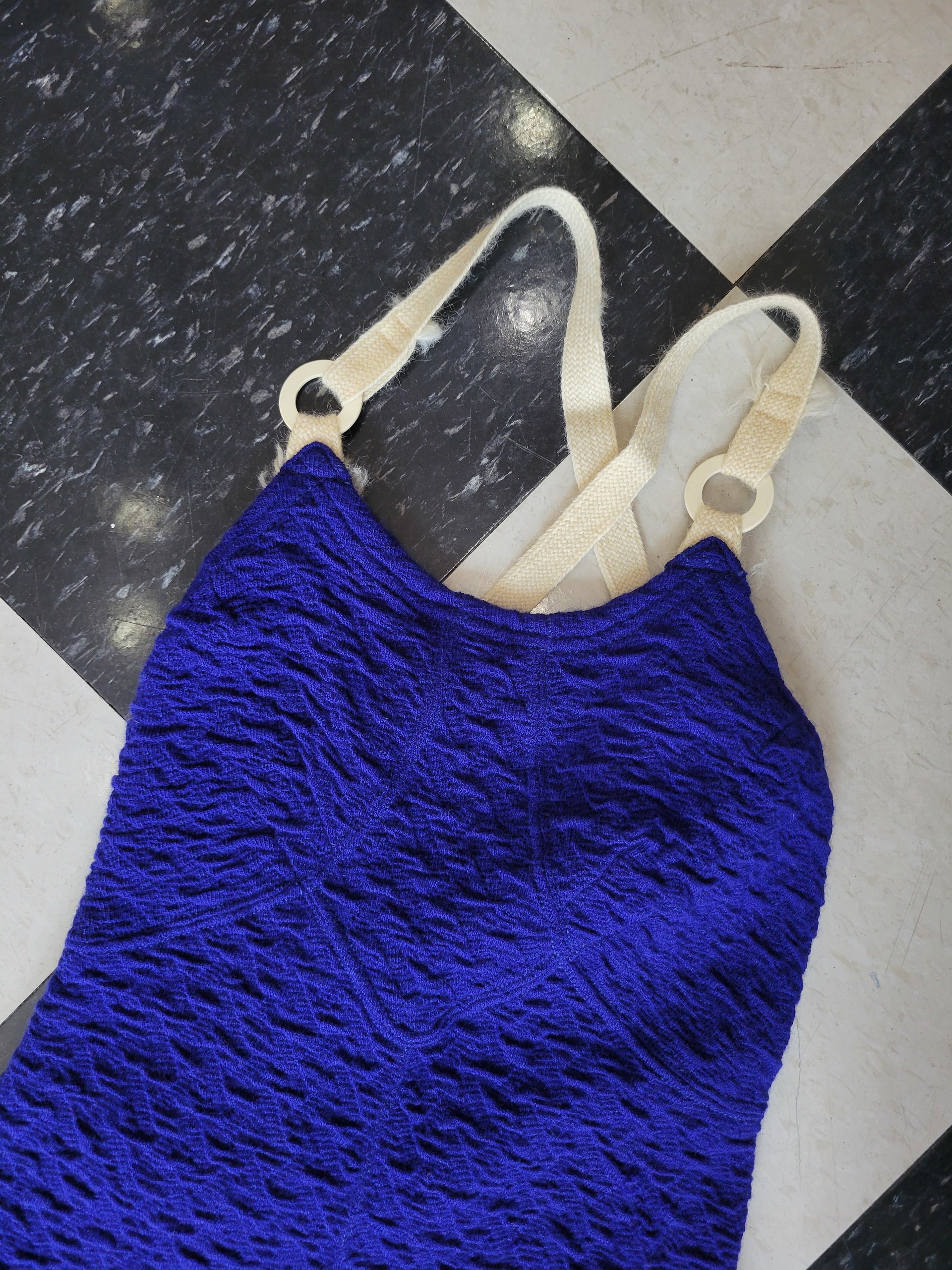 1930 Zephyr blue wool swim suit, small