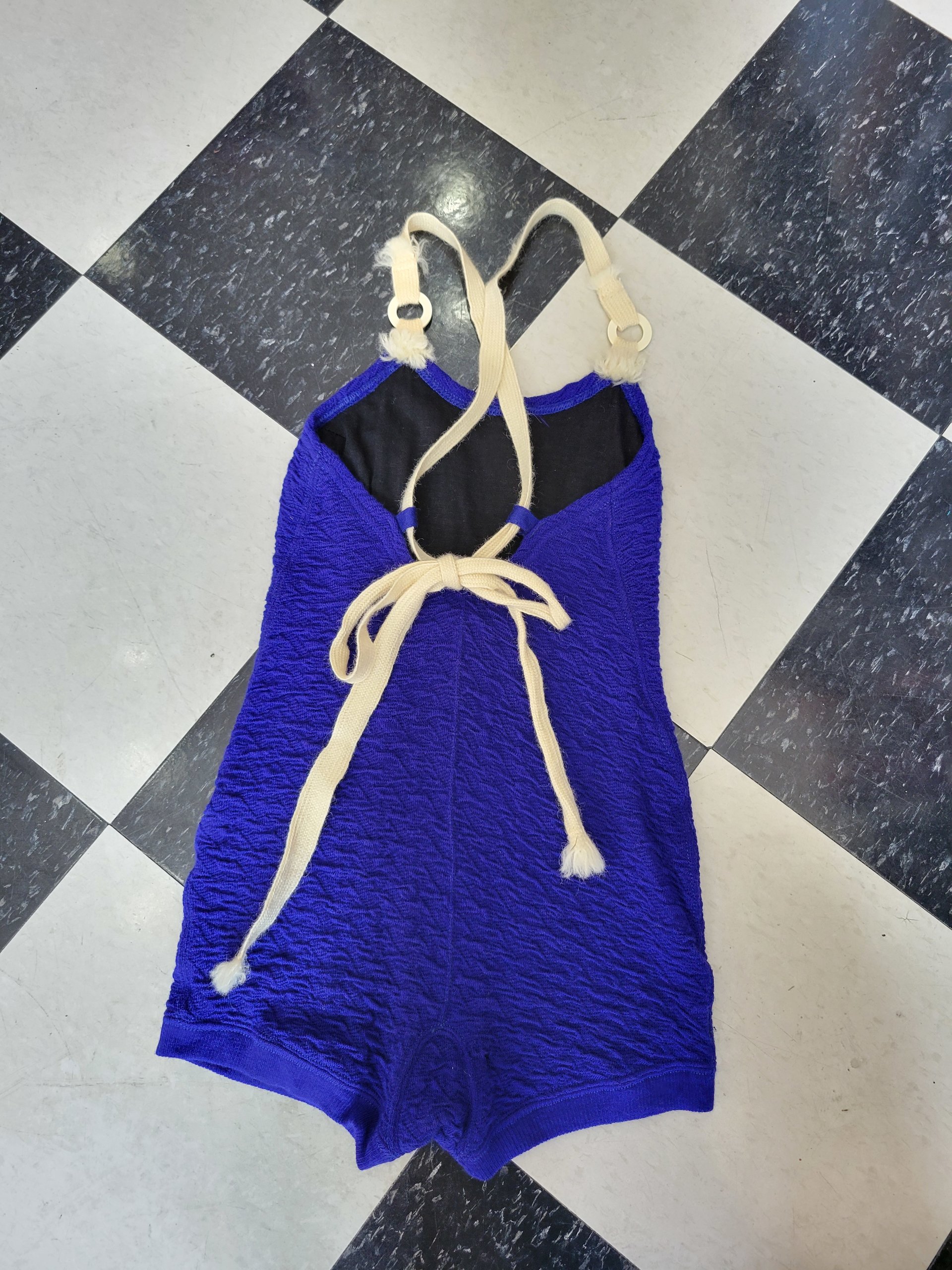 1930 Zephyr blue wool swim suit, small