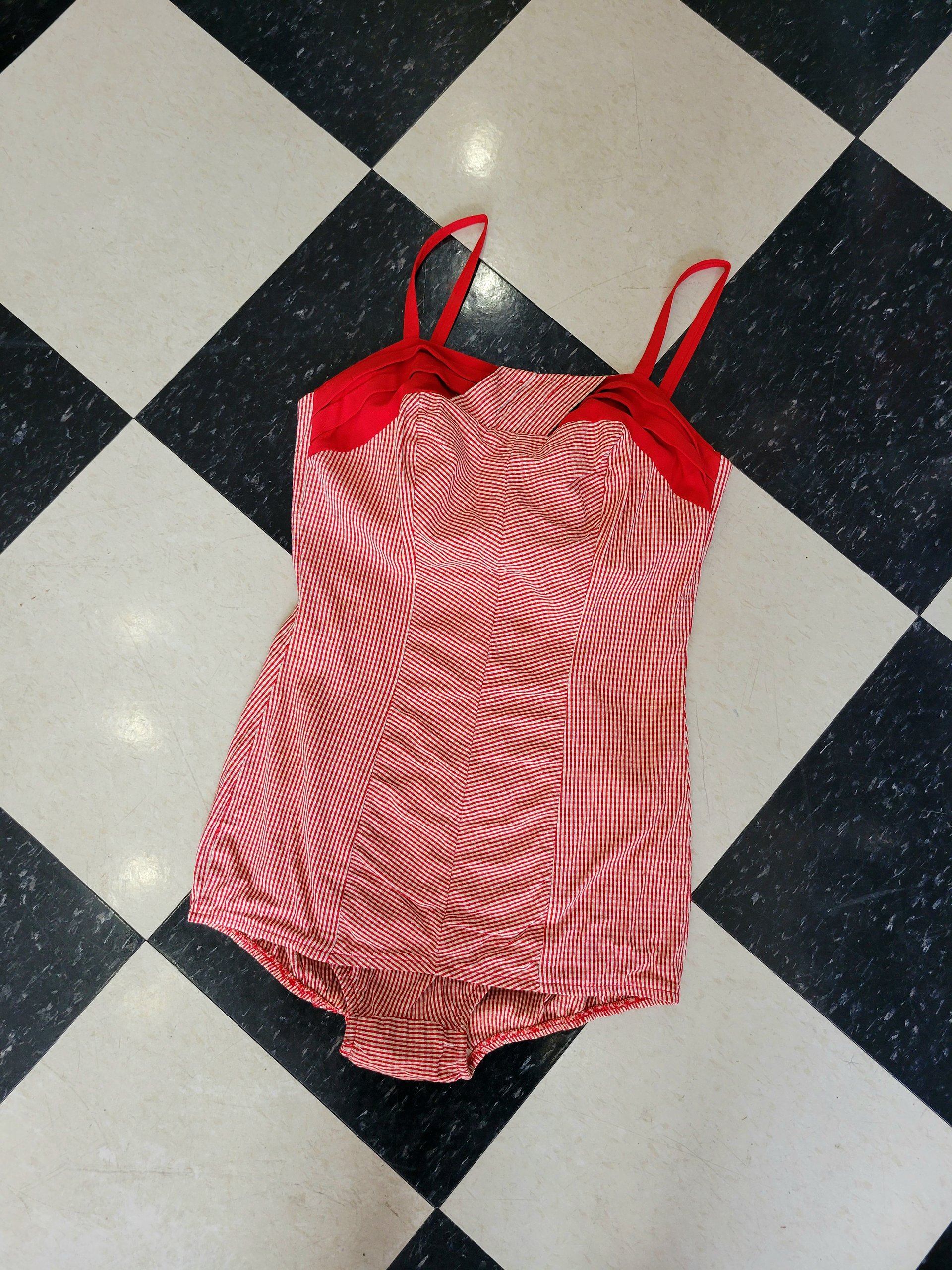 1950 Louisa Brooks red gingham bathing suit, 38 medium