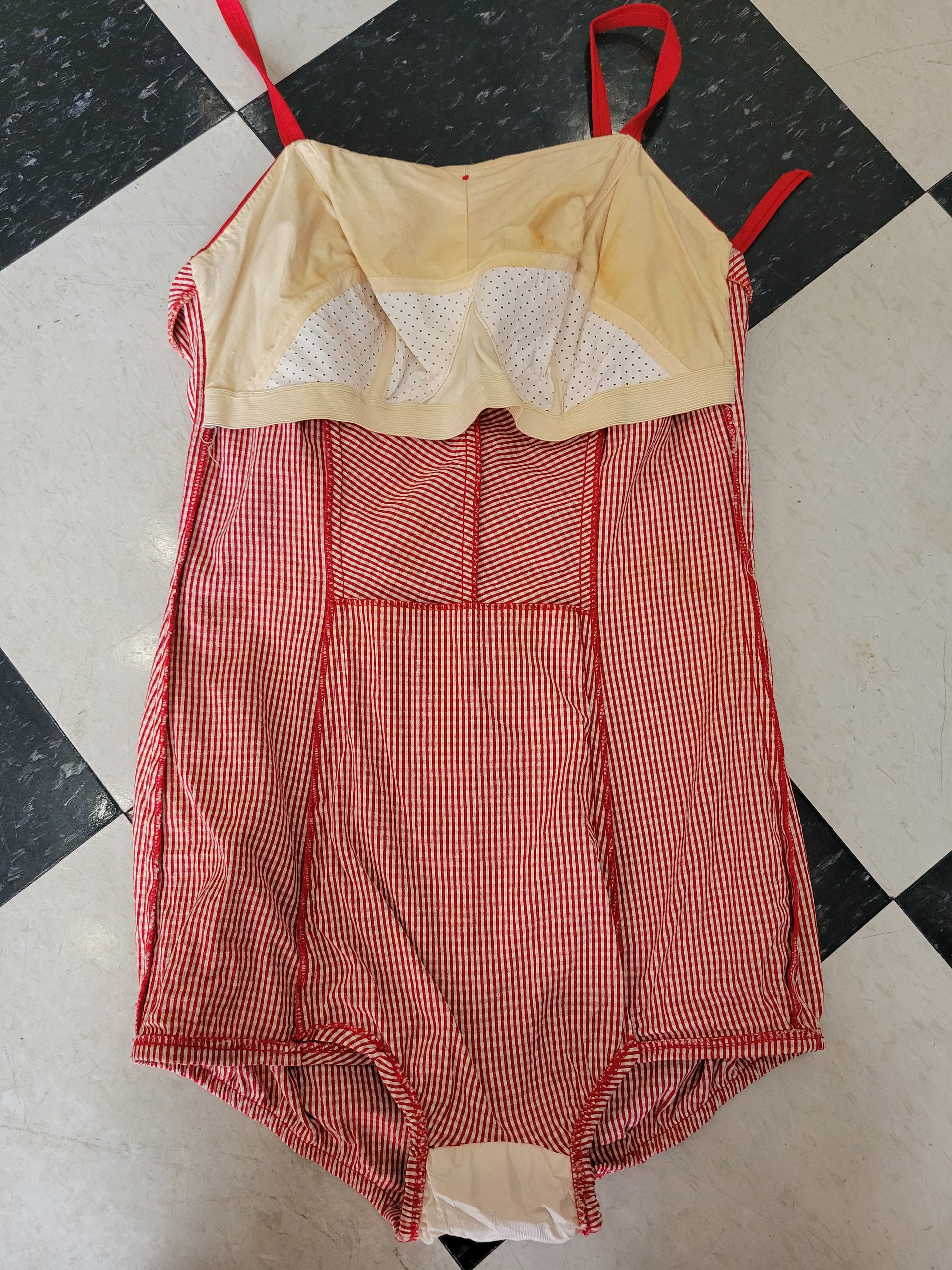1950 Louisa Brooks red gingham bathing suit, 38 medium