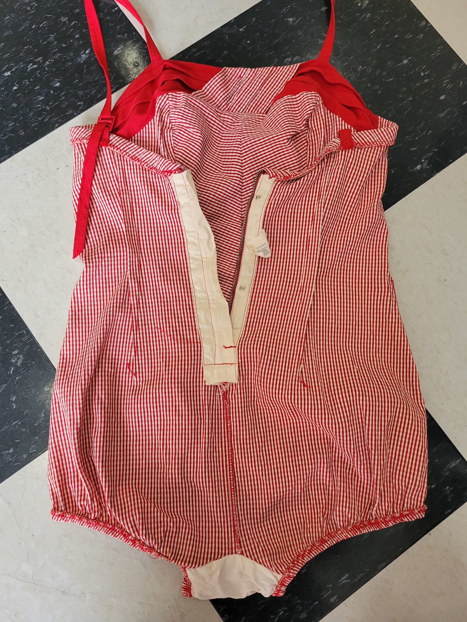1950 Louisa Brooks red gingham bathing suit, 38 medium