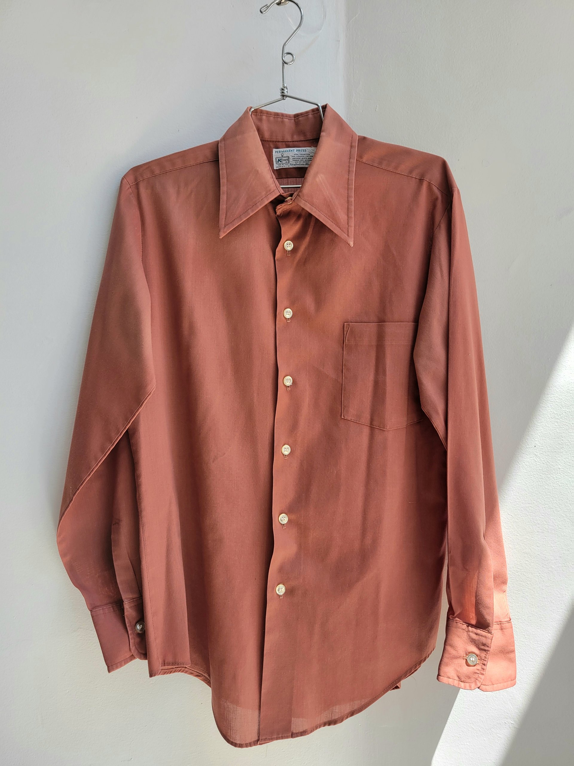 1970 Kmart brown button up shirt, medium
