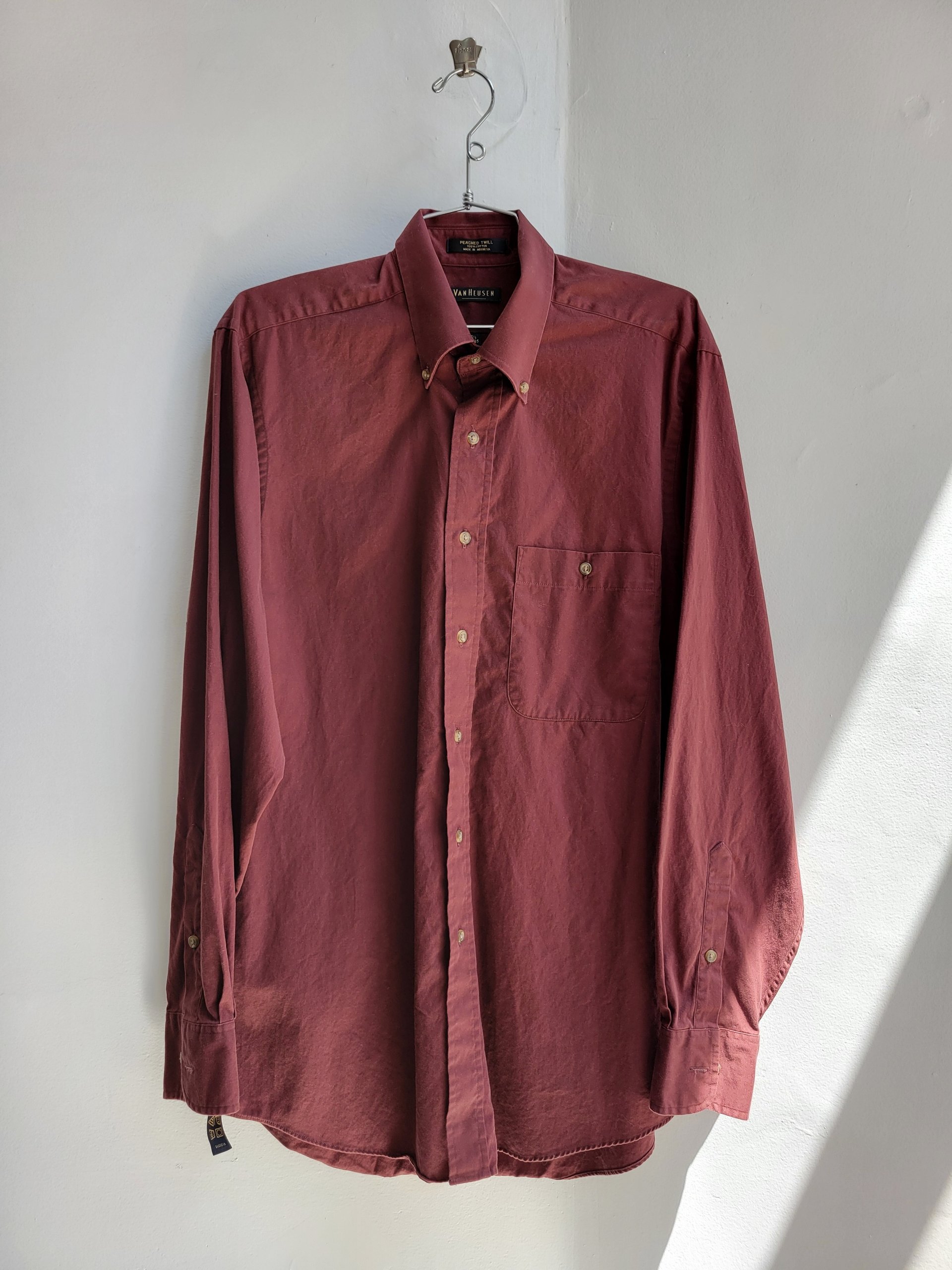 1990 Van Heusen brown twill button up shirt, medium