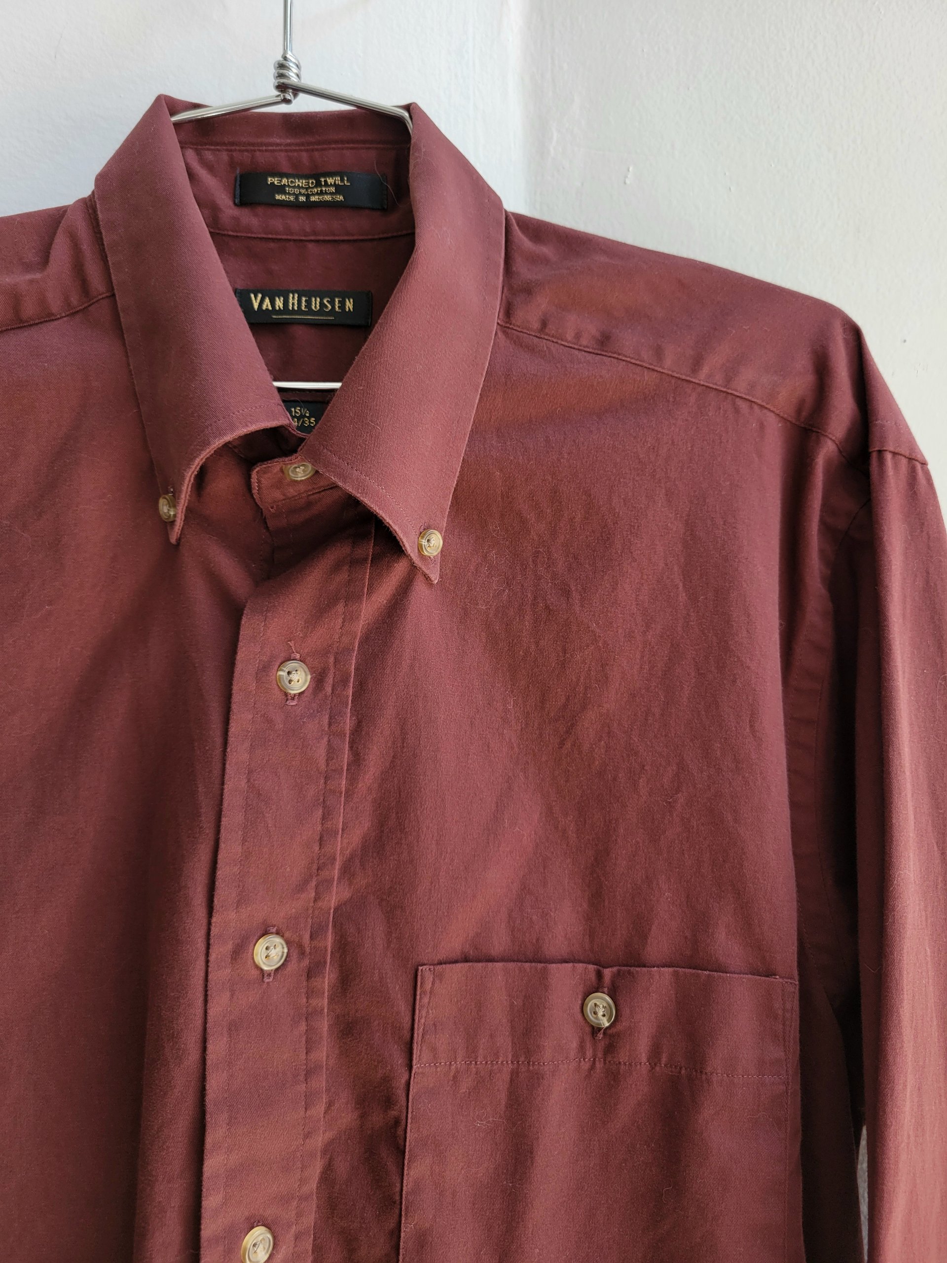 1990 Van Heusen brown twill button up shirt, medium