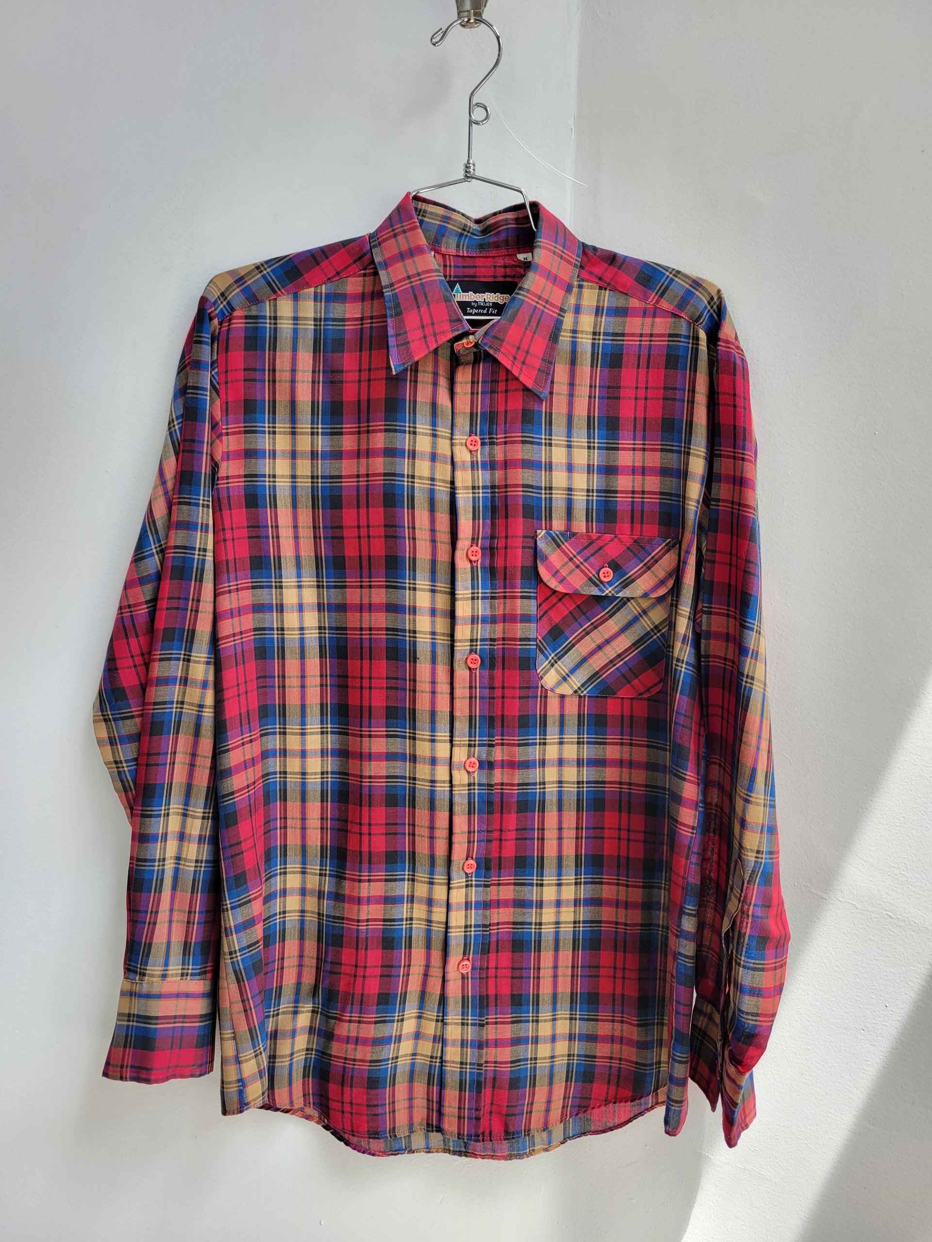 1980 Timber Ridge red plaid button up shirt, medium