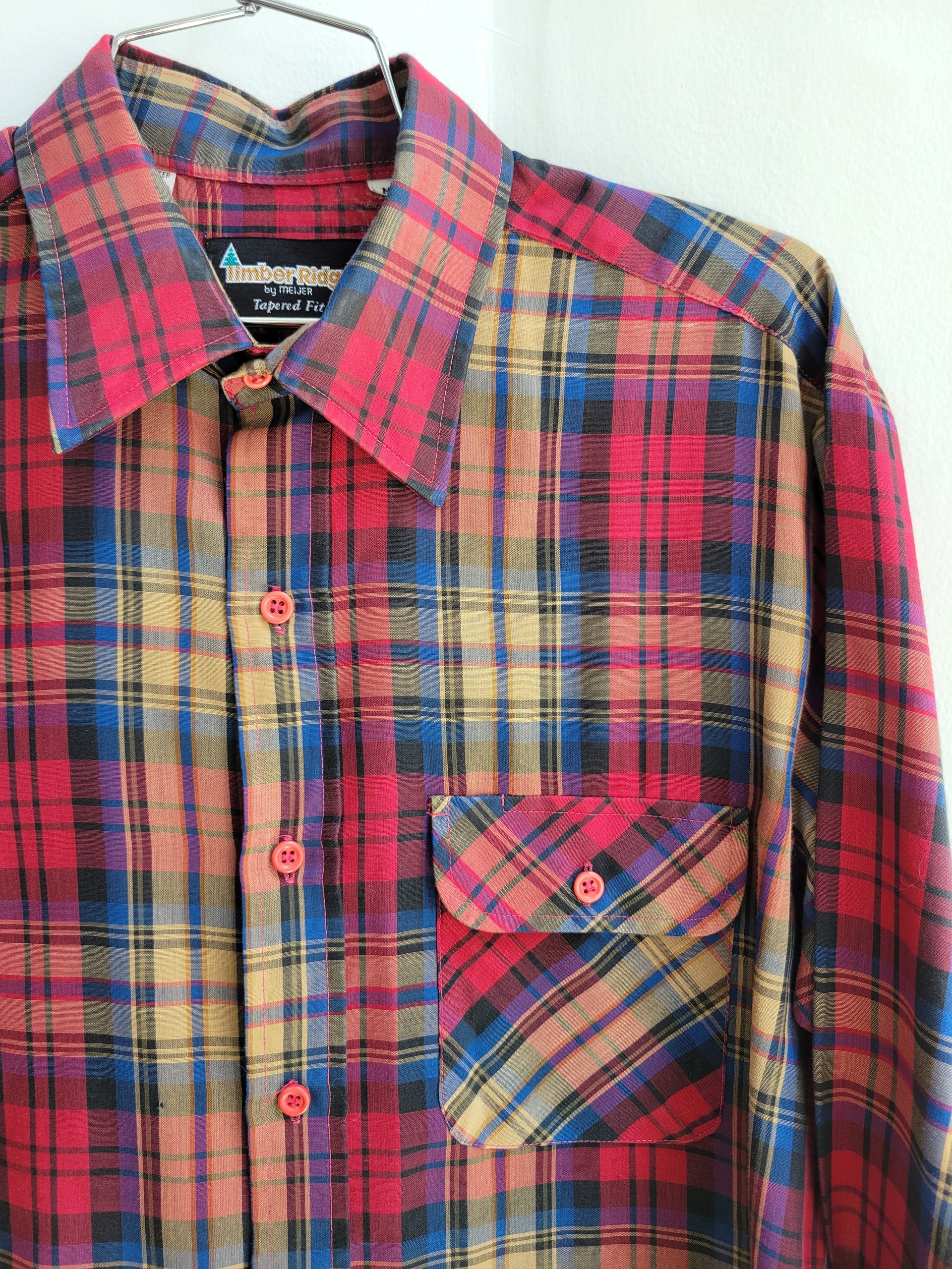 1980 Timber Ridge red plaid button up shirt, medium
