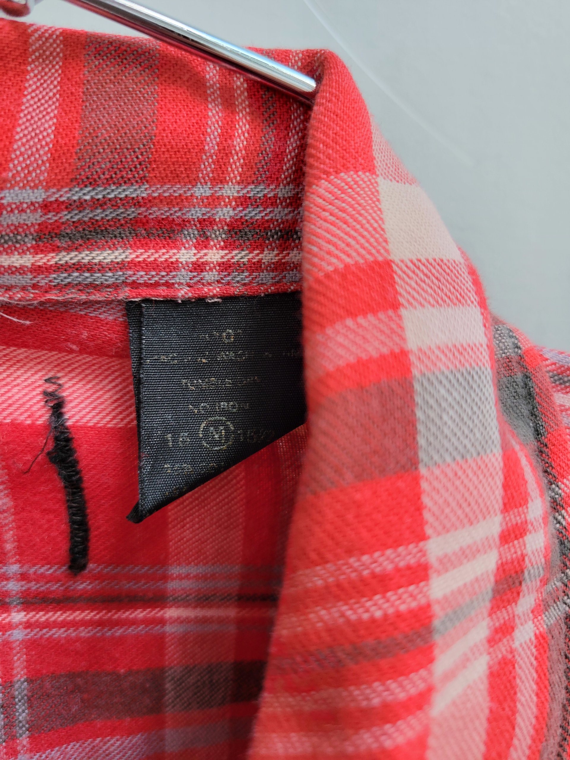 1970 red plaid button up shirt, medium