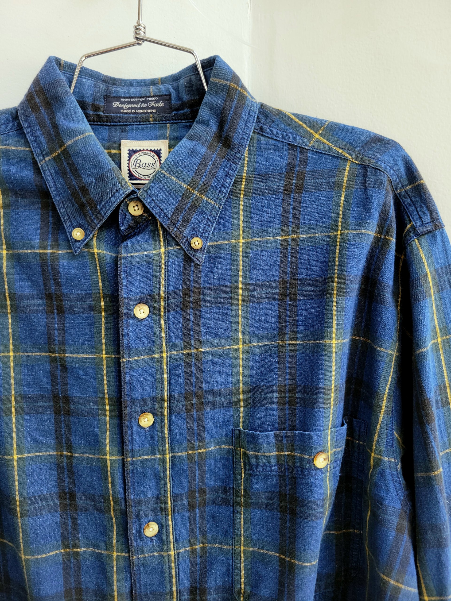 1980 GH Bass plaid button up shirt, medium