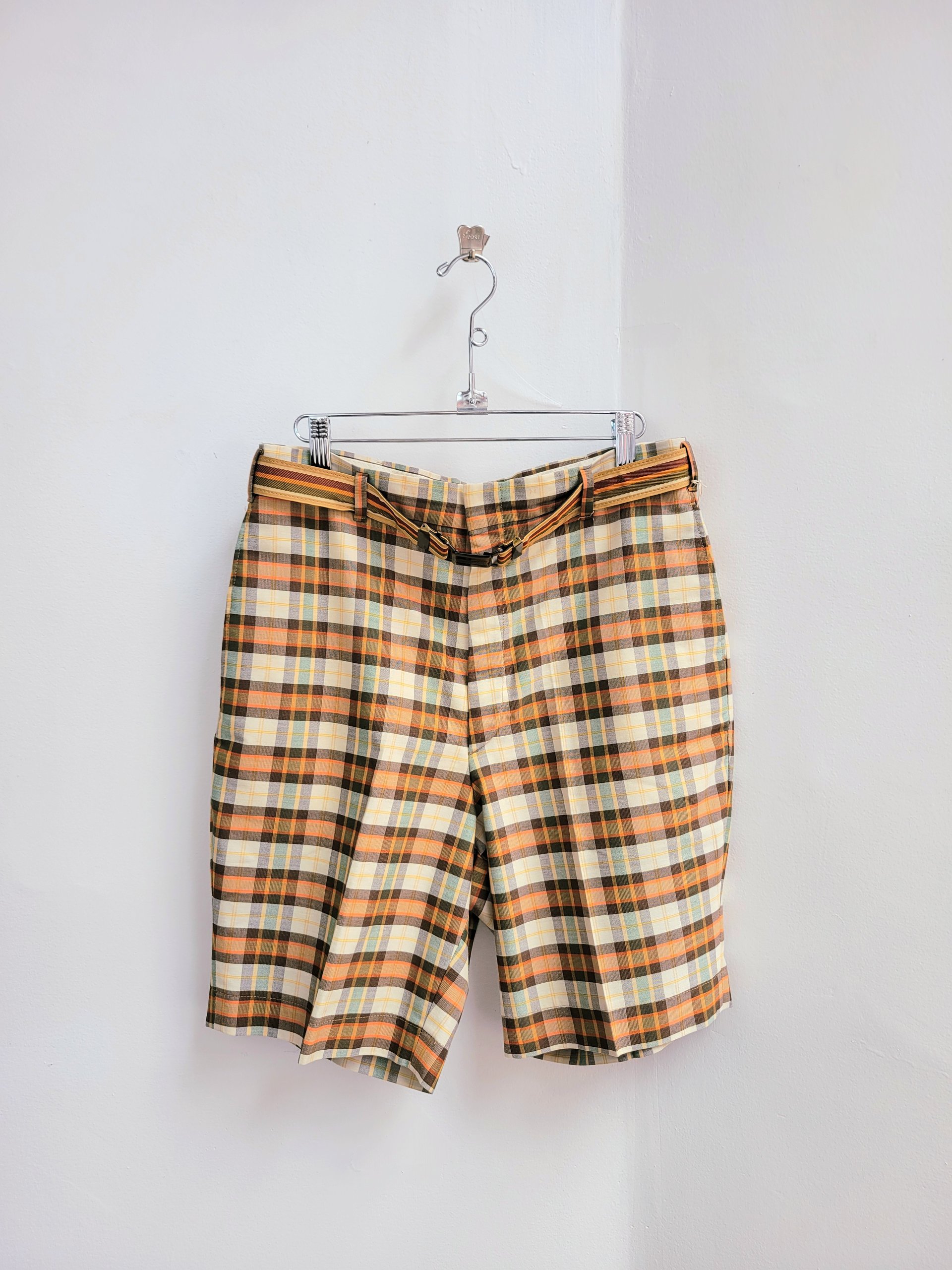 1970 Farah plaid shorts with belt, size 32