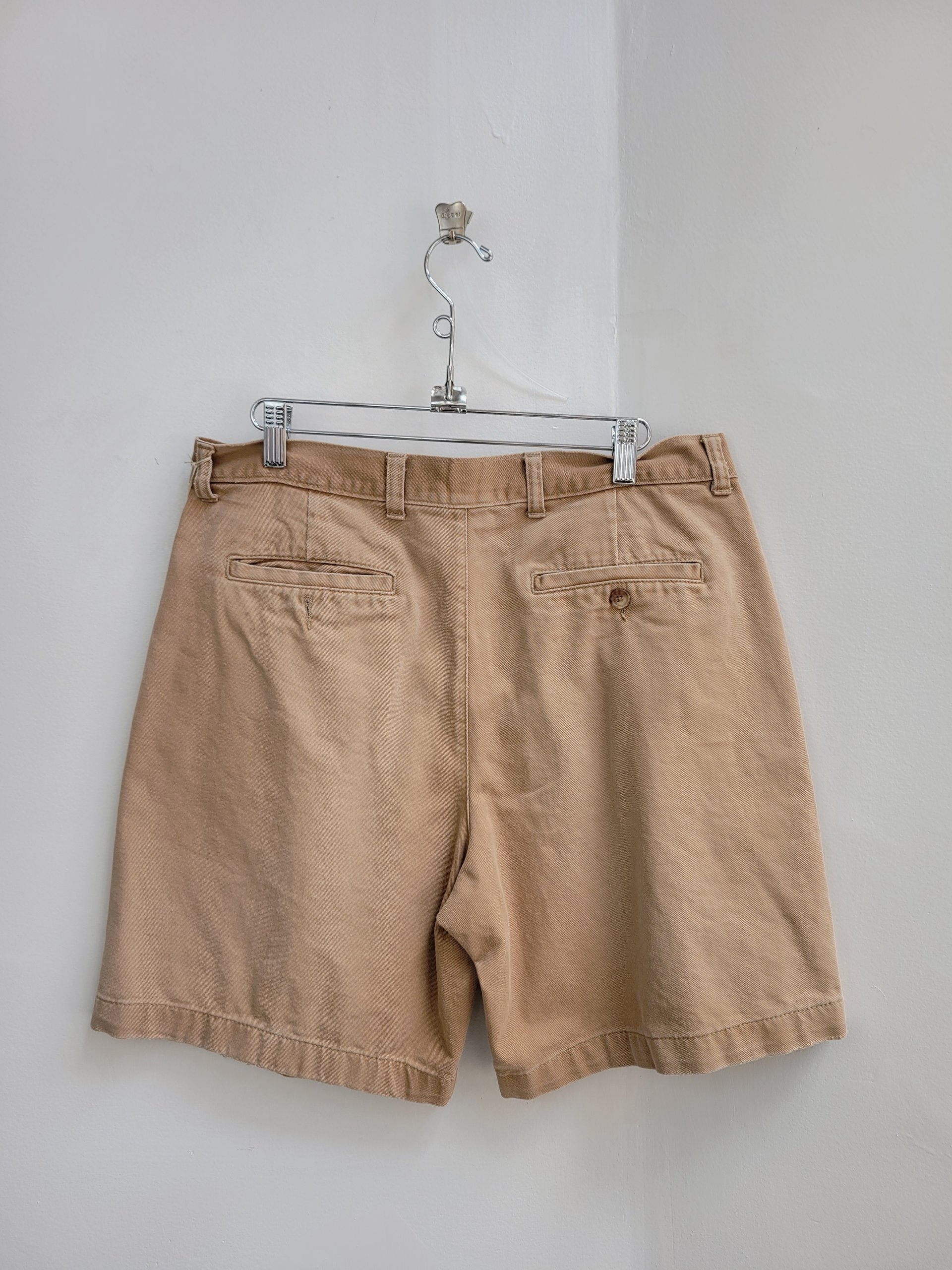 1990 INC distressed pleated khaki shorts, size 34