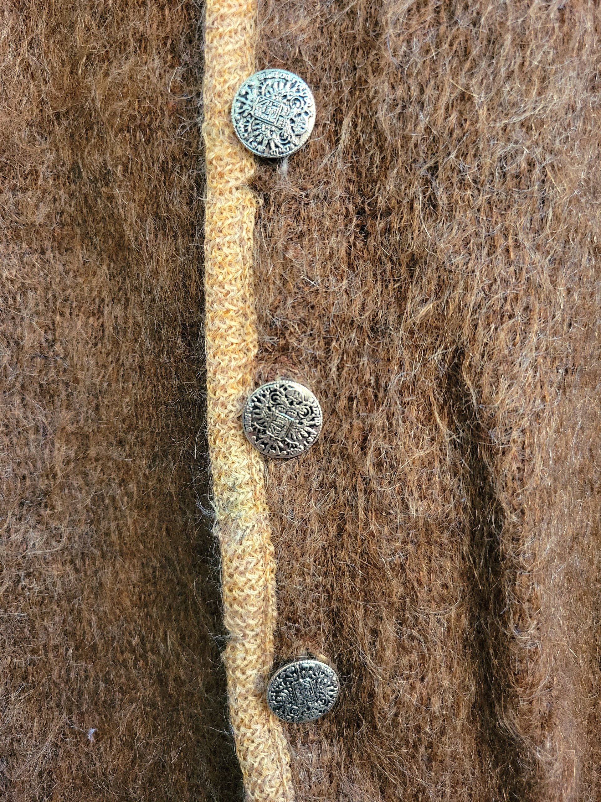 1940 Sears brown shaggy mohair cardigan sweater, medium