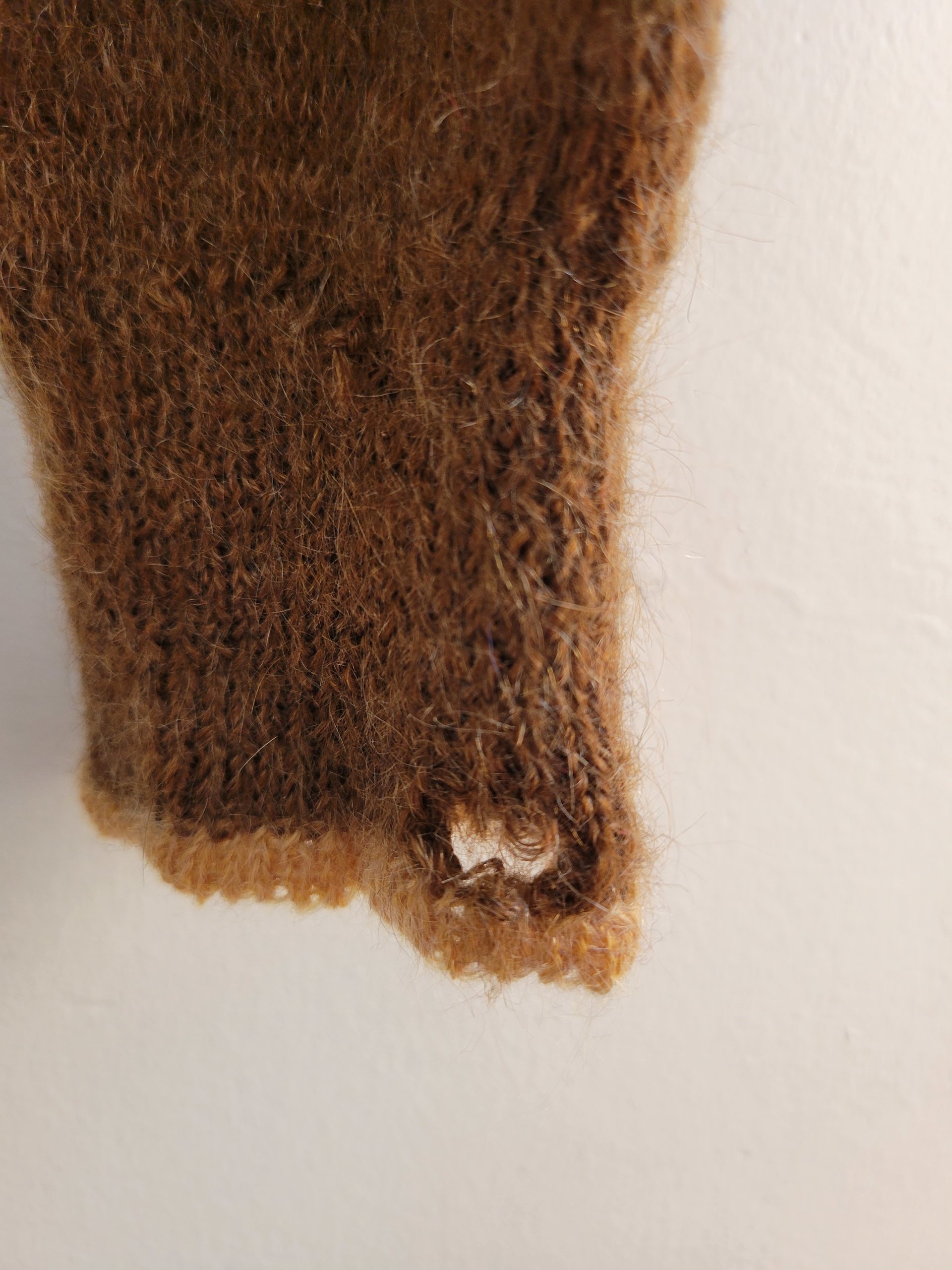 1940 Sears brown shaggy mohair cardigan sweater, medium