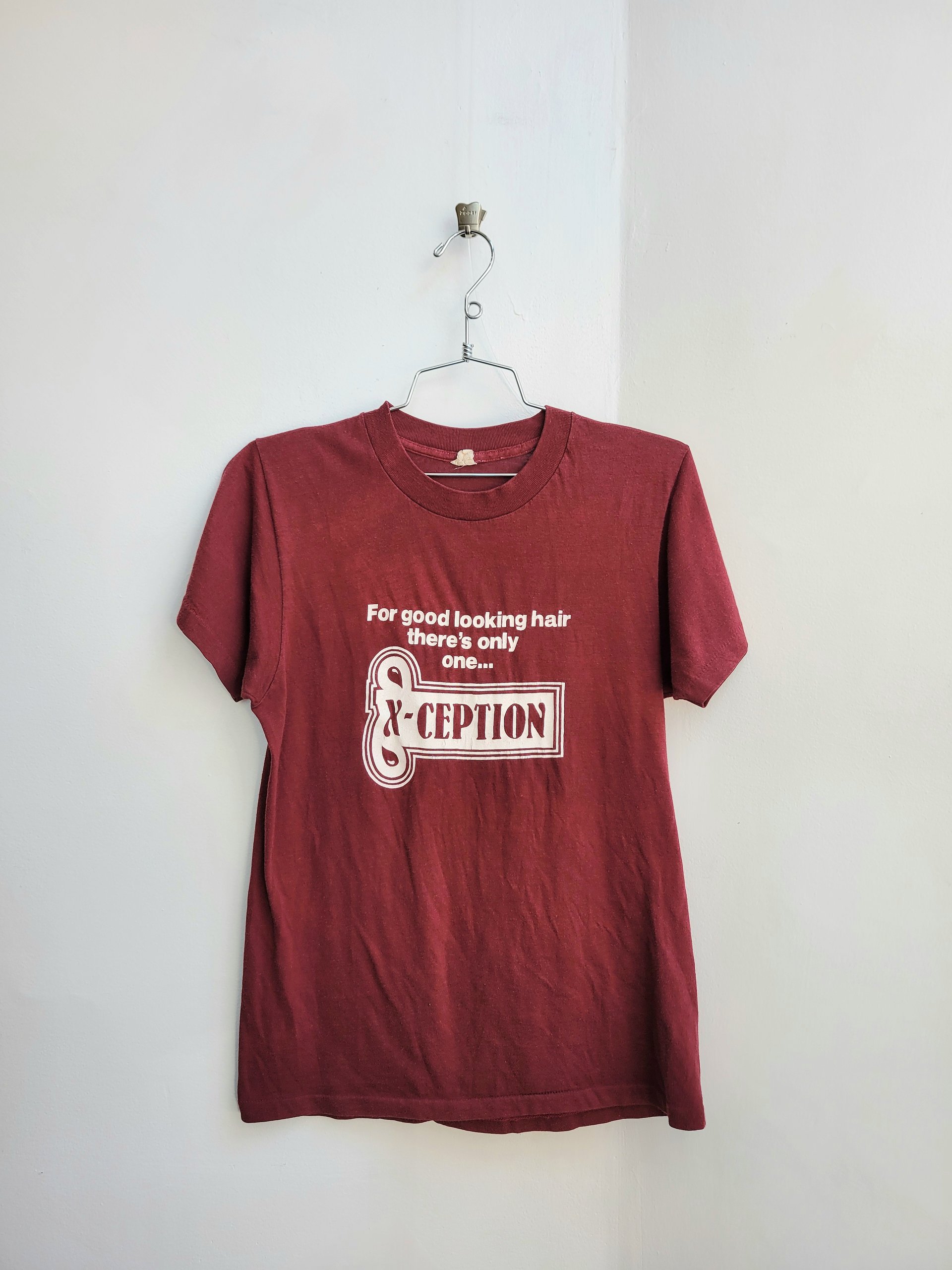 1980 Good Looking Hair burgundy tee shirt, size small