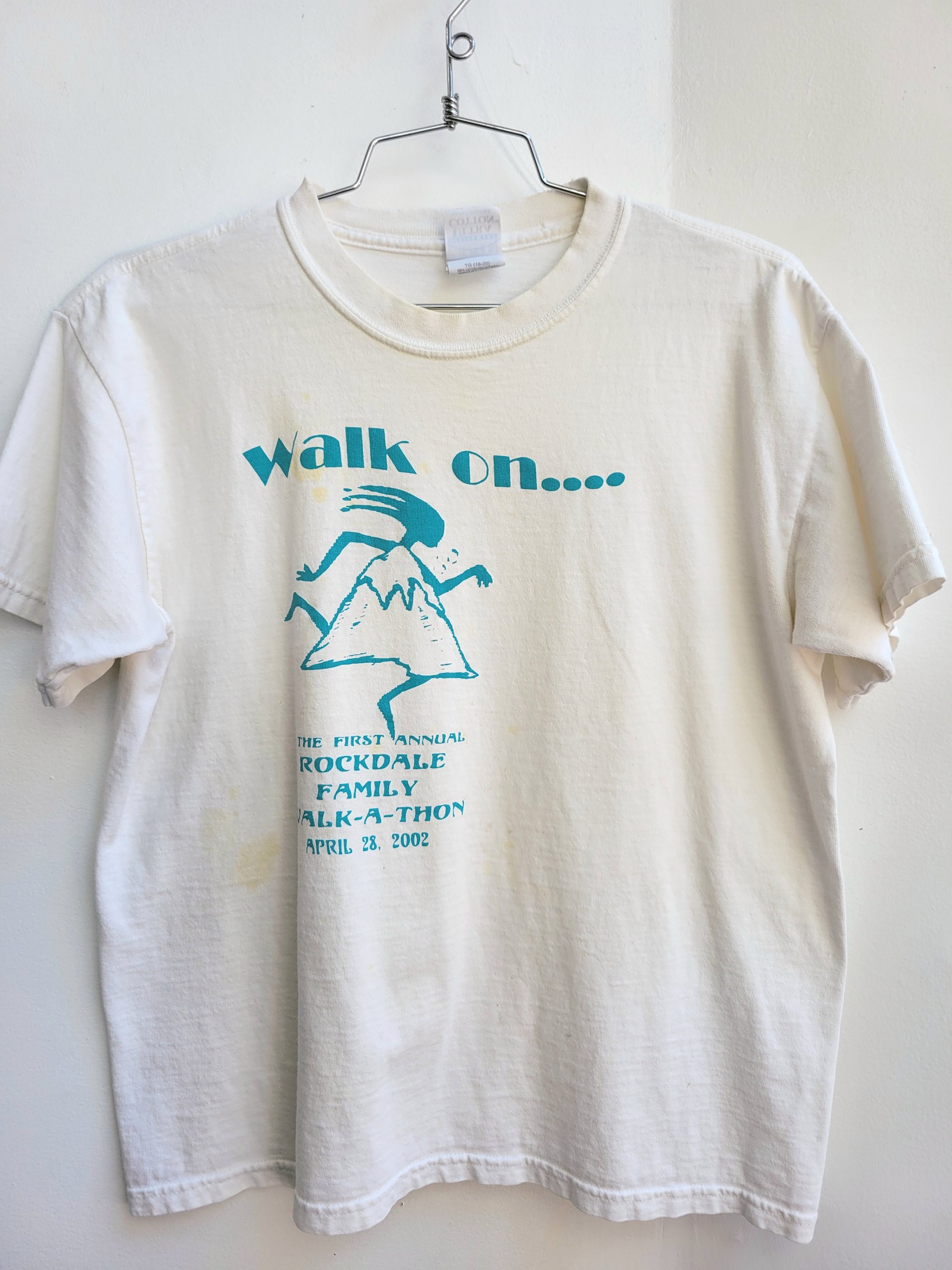 2002 Walk on Rockdale distressed white tee shirt, size medium