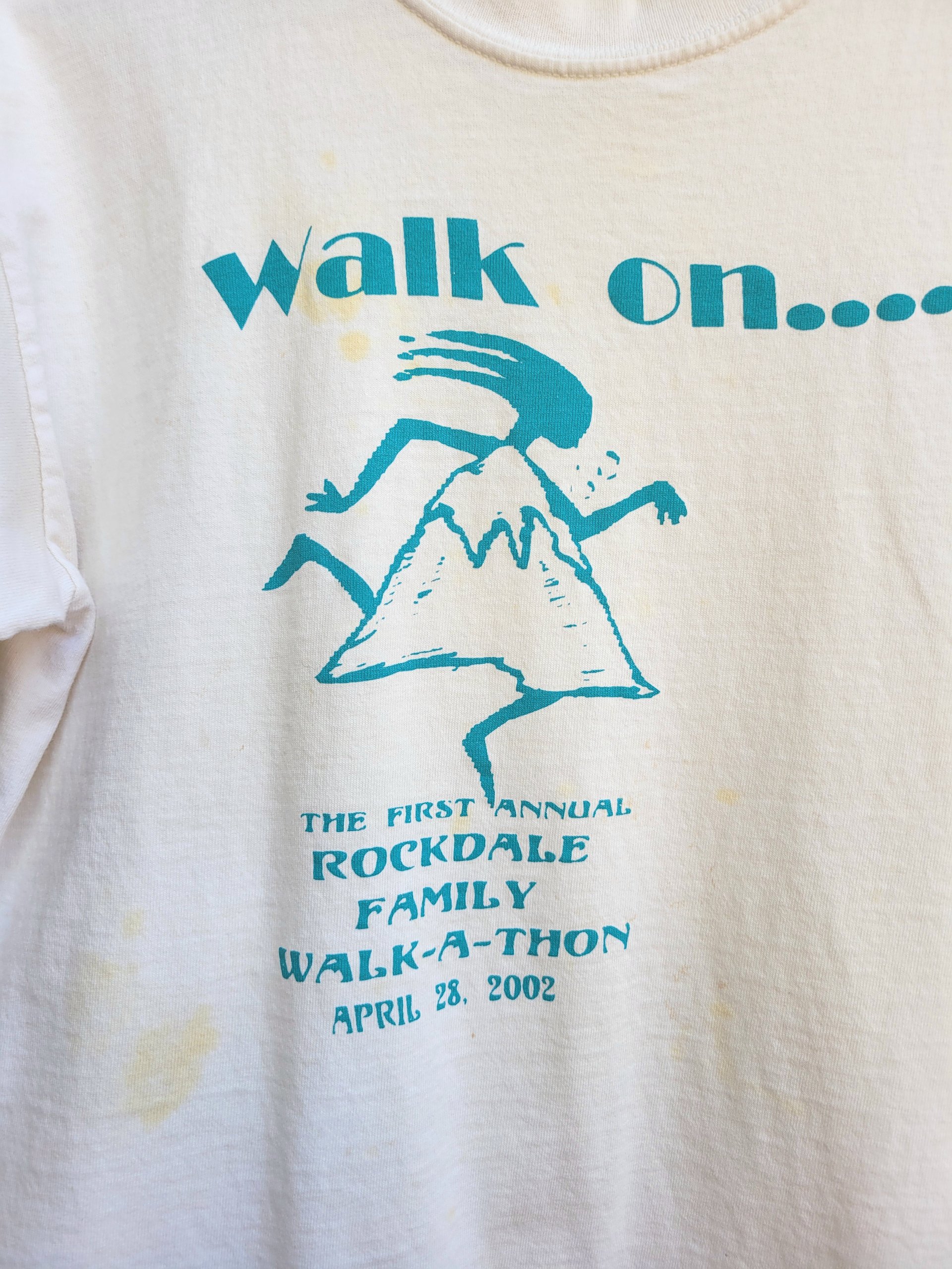 2002 Walk on Rockdale distressed white tee shirt, size medium