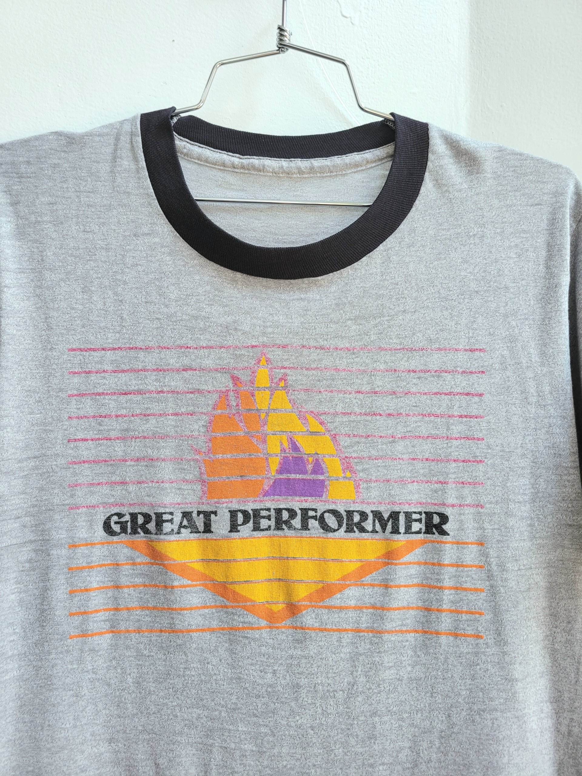 1980 Great Performer grey ringer tee, size medium