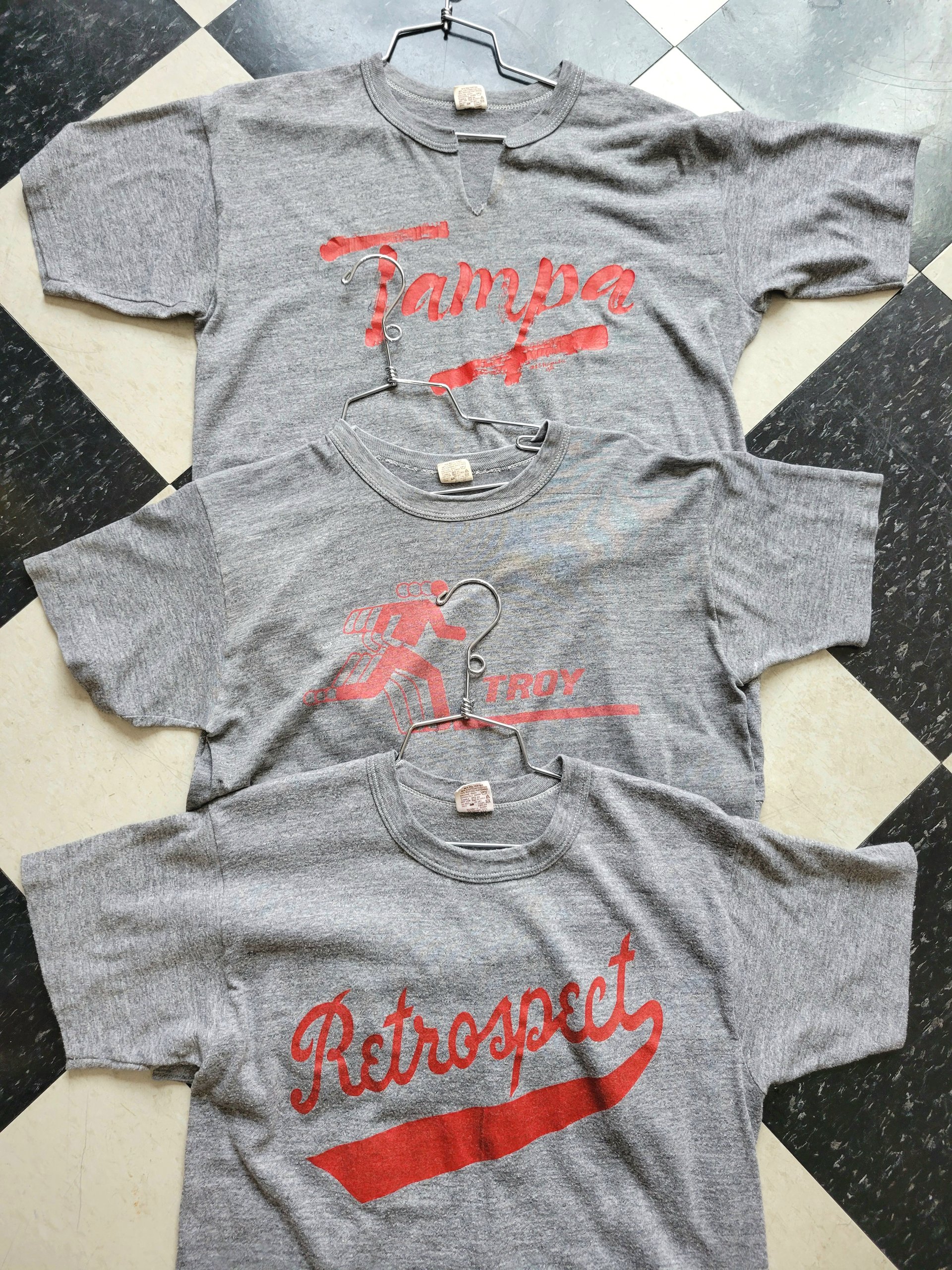 1970 Russell Athletic heathered grey tee shirt, size medium large